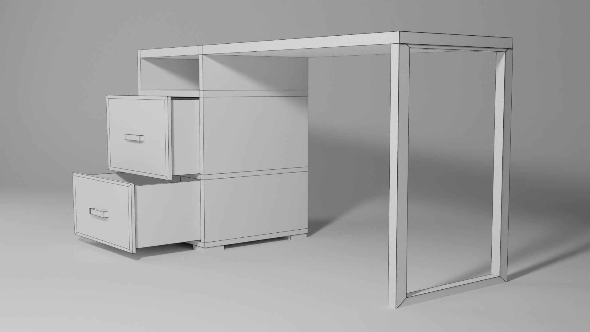 wood desk Low-poly 3D model_5