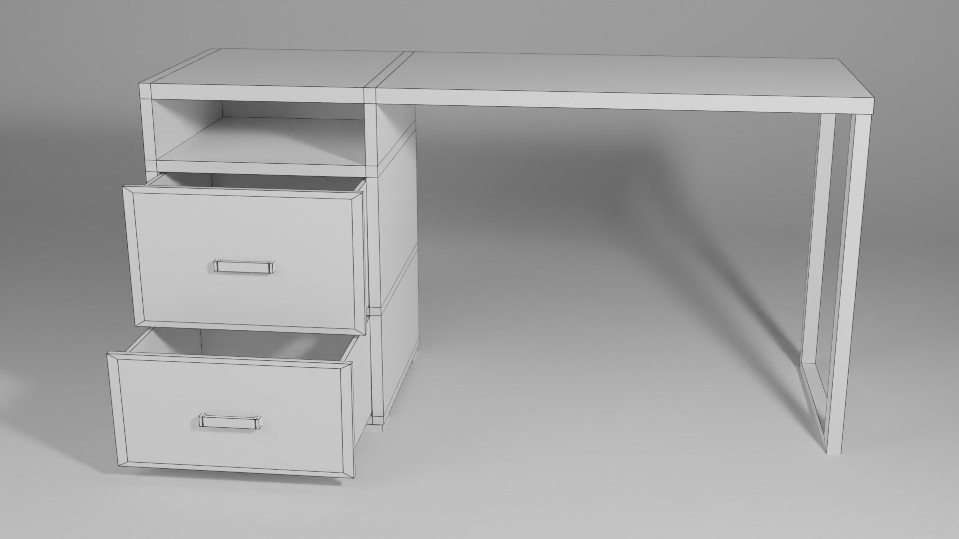 wood desk Low-poly 3D model_3