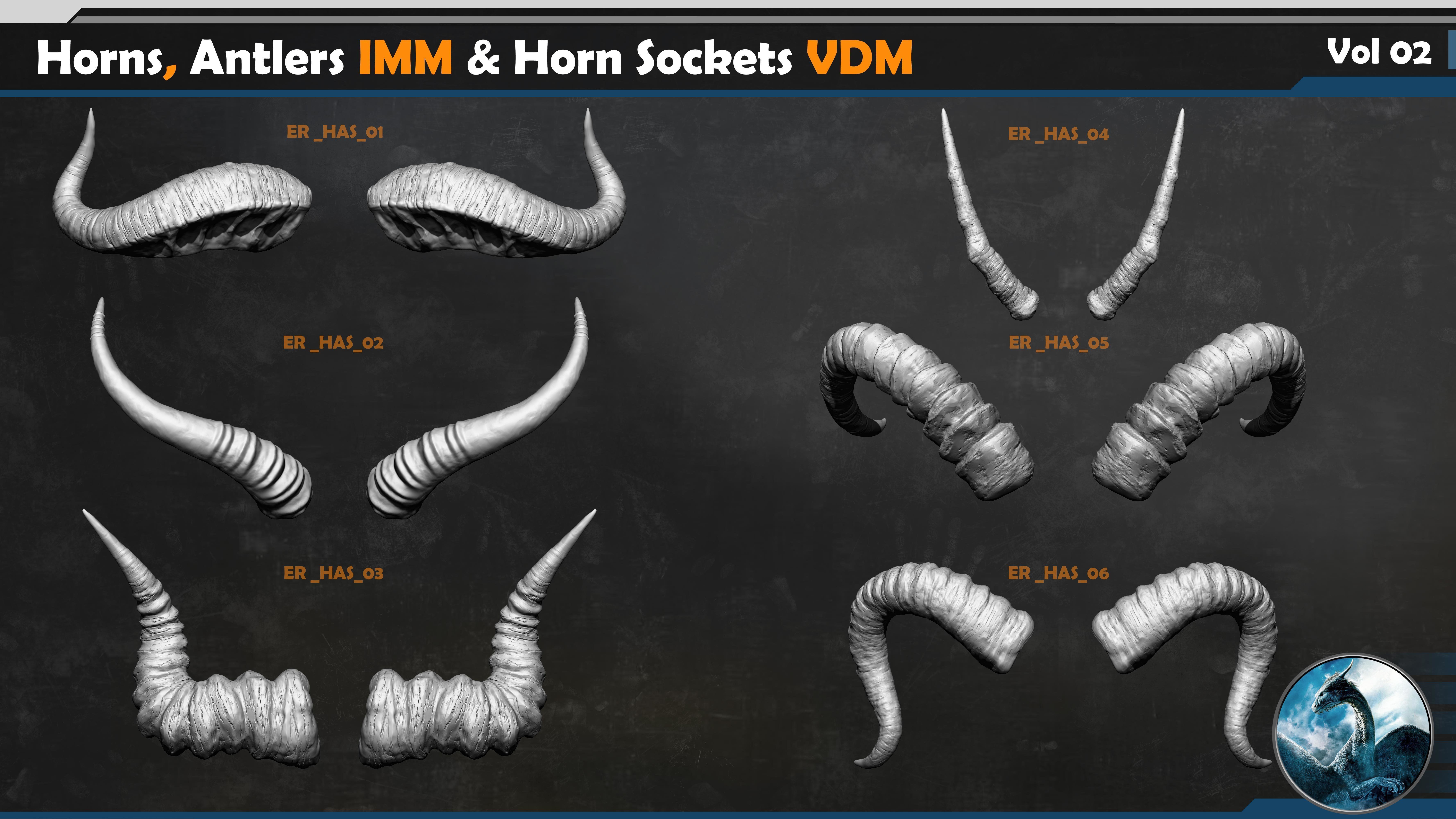40 Horns Antlers IMM - Horn Sockets VDM Vol 02 3D model_4