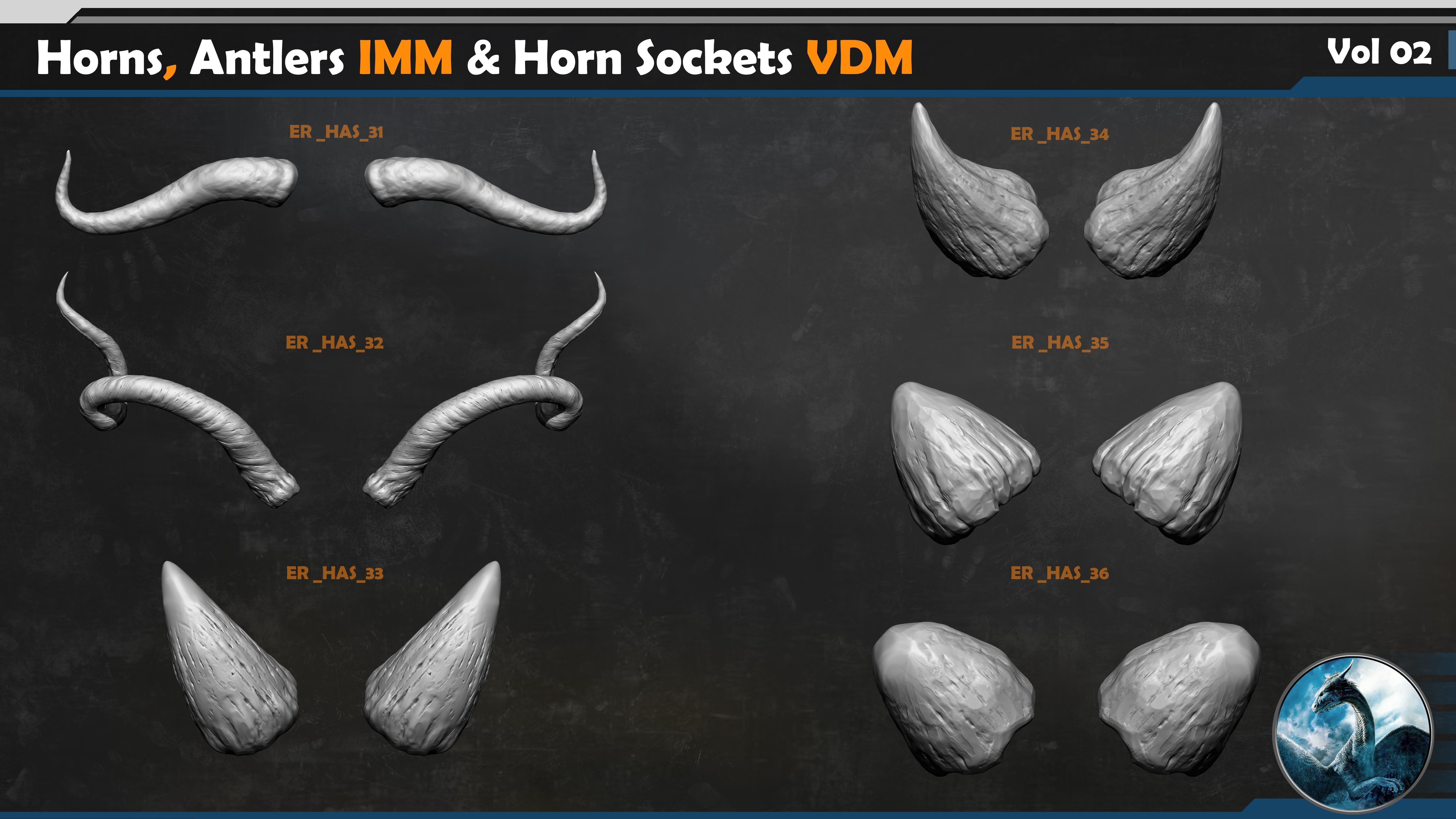 40 Horns Antlers IMM - Horn Sockets VDM Vol 02 3D model_9