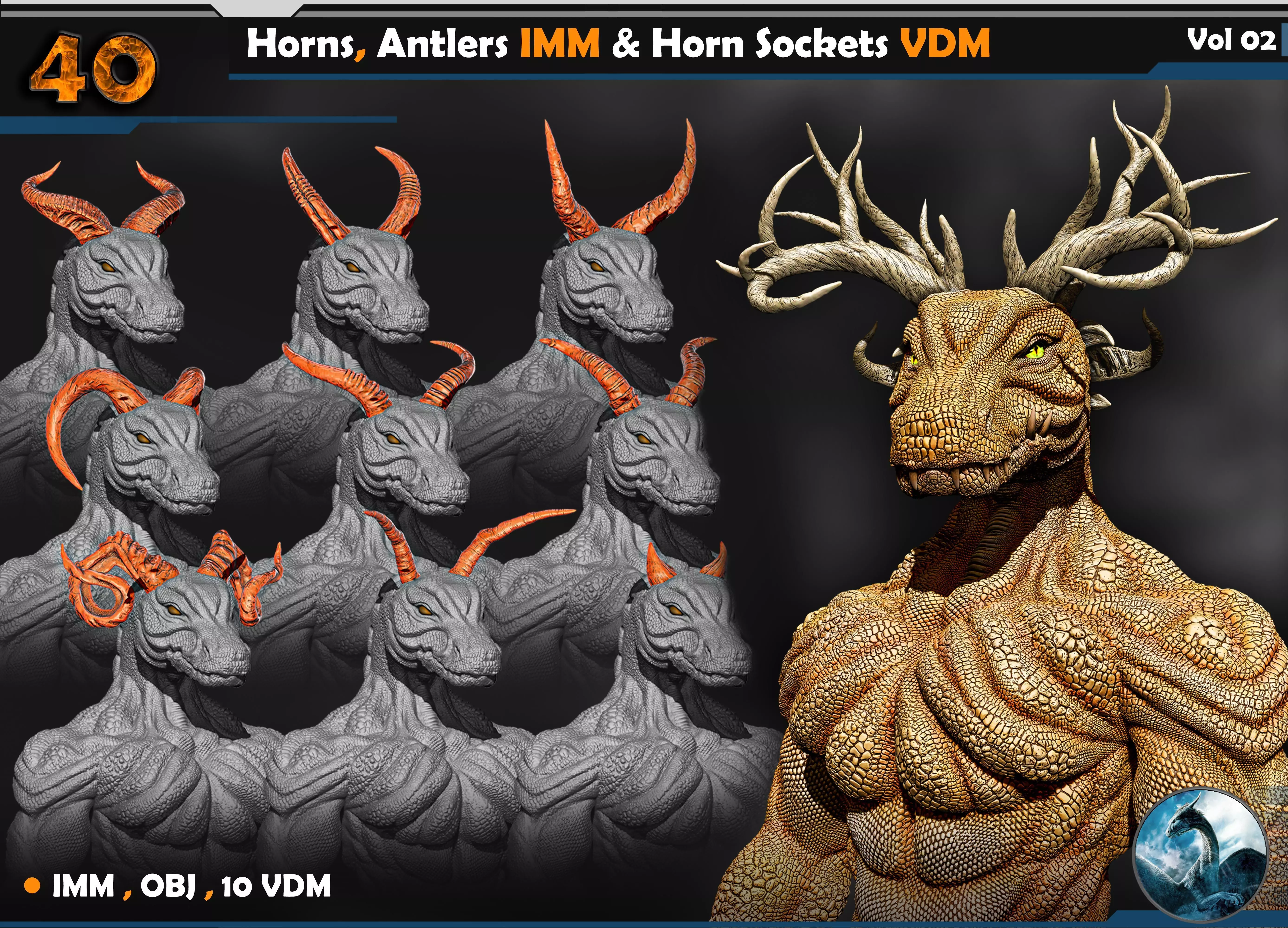 40 Horns Antlers IMM - Horn Sockets VDM Vol 02 3D model_0