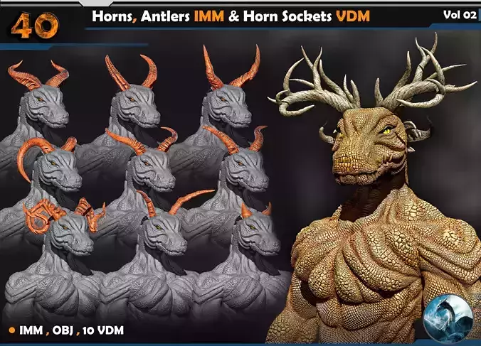40 Horns Antlers IMM - Horn Sockets VDM Vol 02 3D model