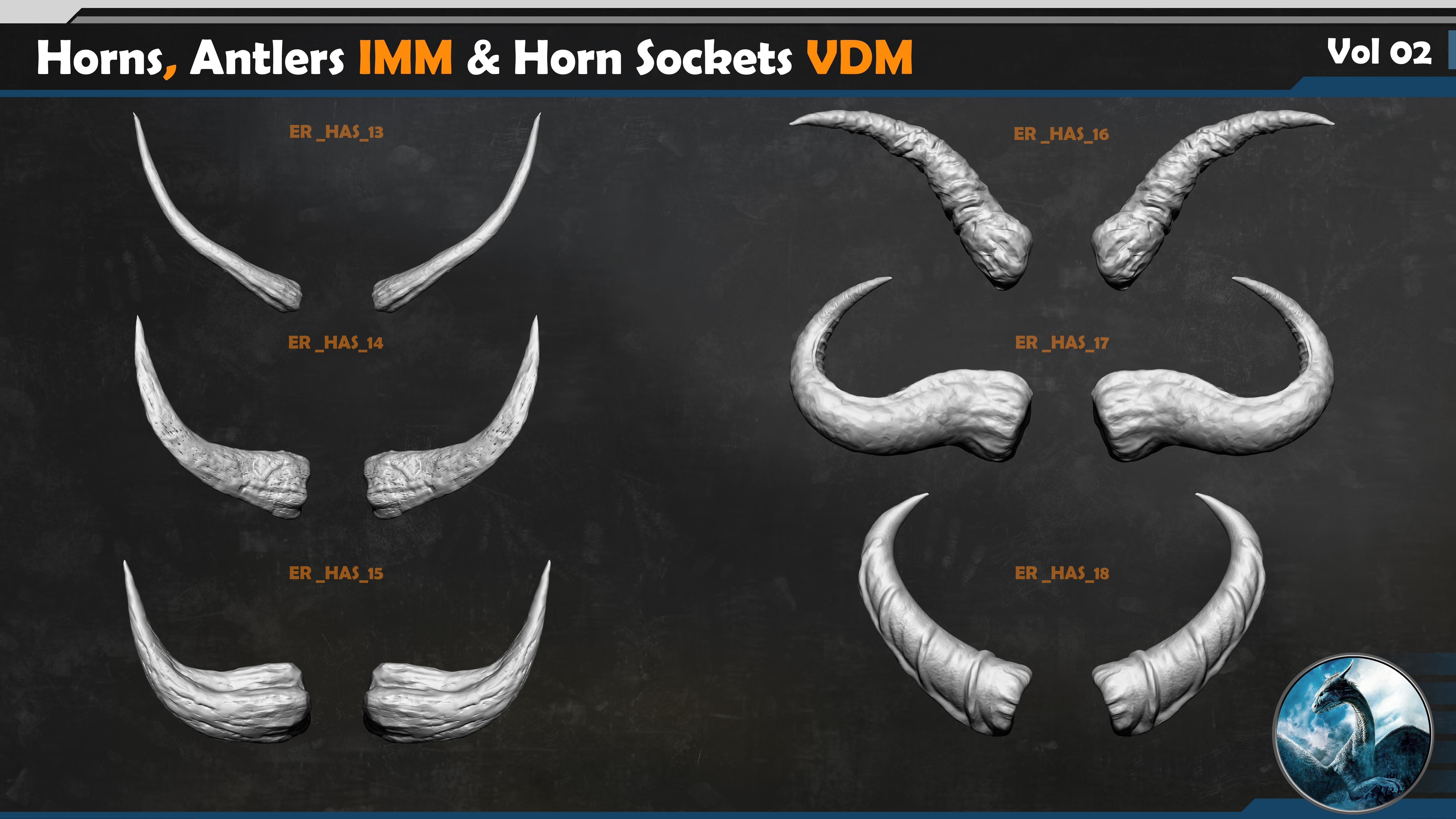 40 Horns Antlers IMM - Horn Sockets VDM Vol 02 3D model_6