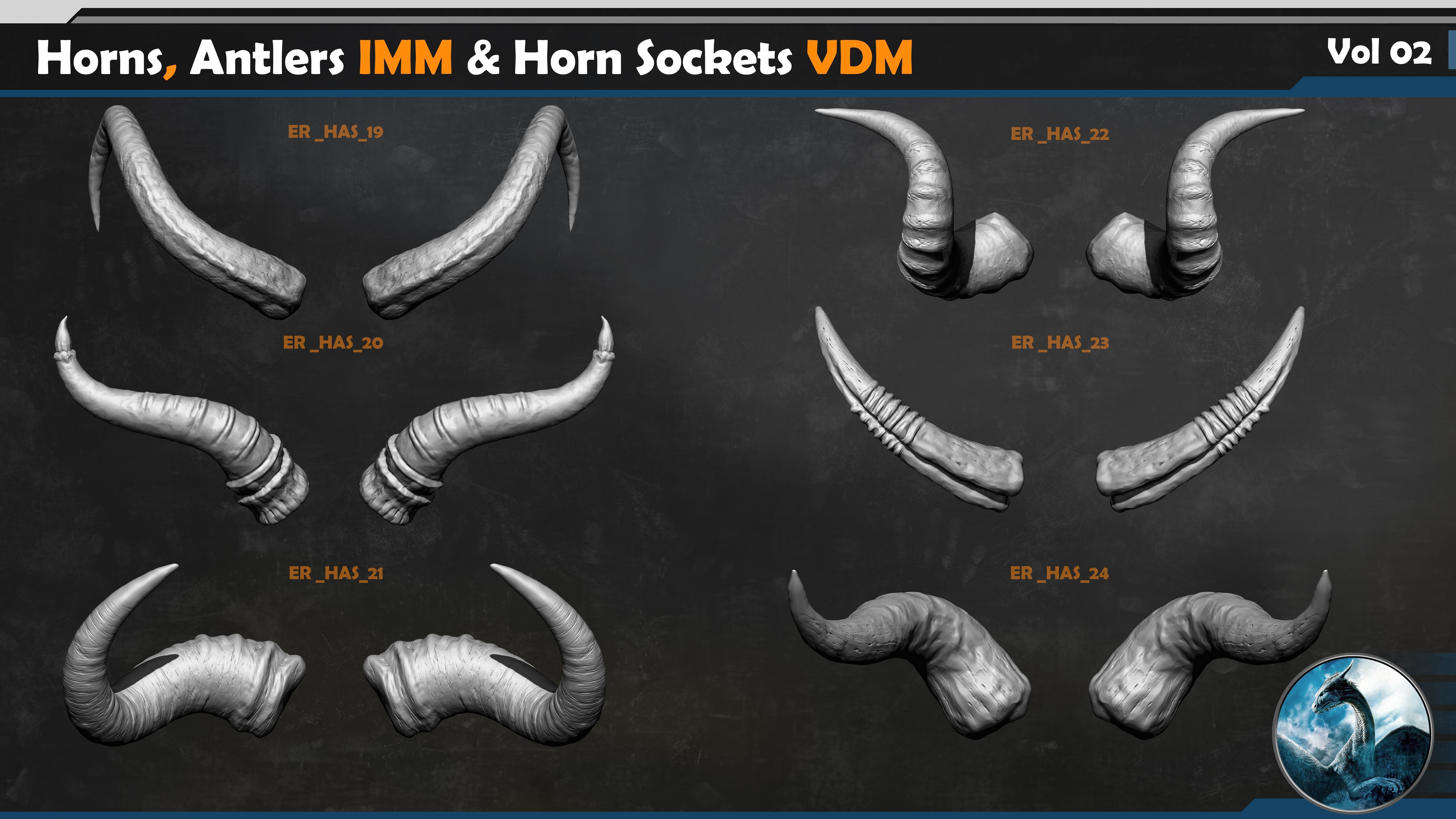 40 Horns Antlers IMM - Horn Sockets VDM Vol 02 3D model_7