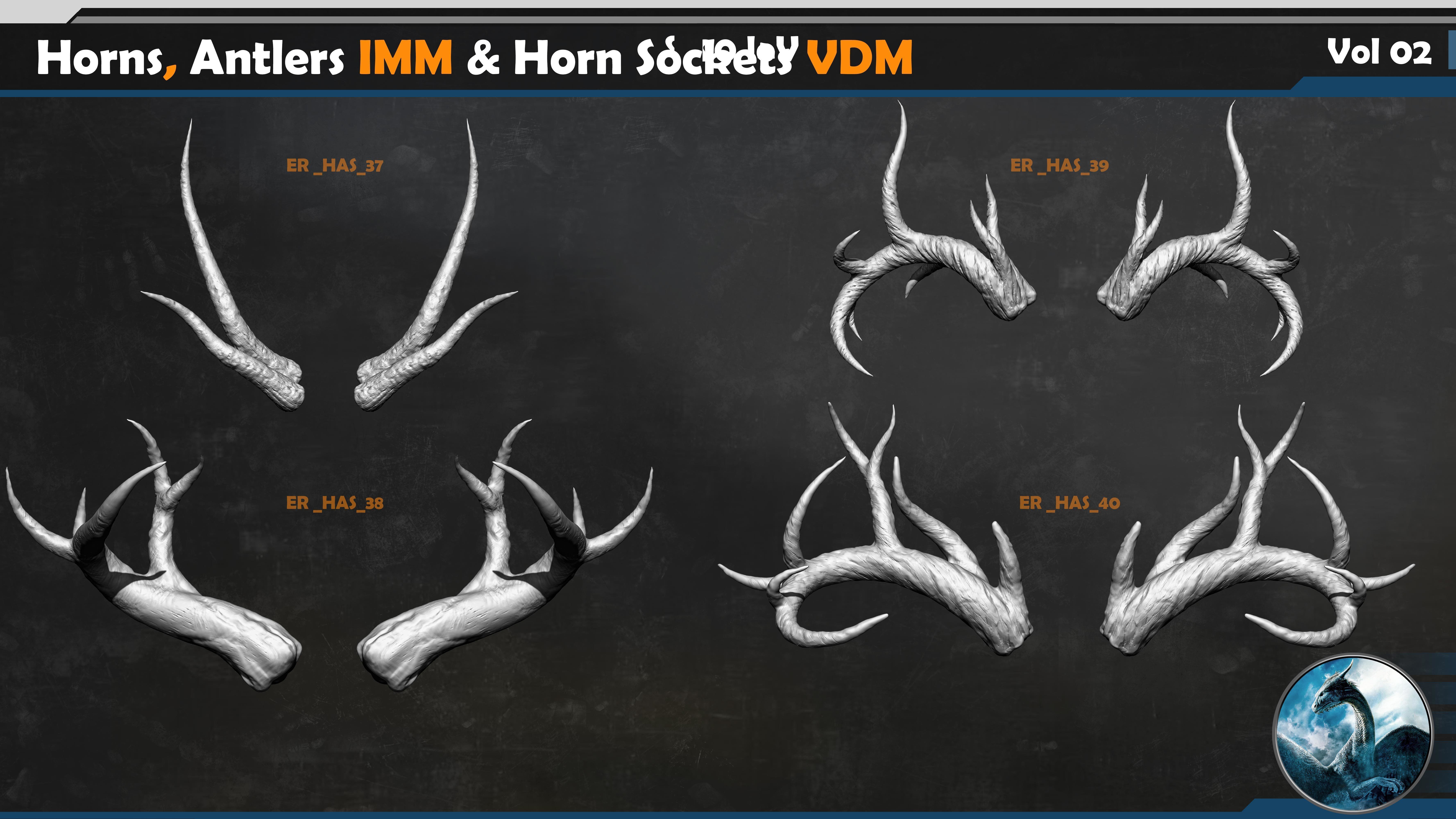 40 Horns Antlers IMM - Horn Sockets VDM Vol 02 3D model_10
