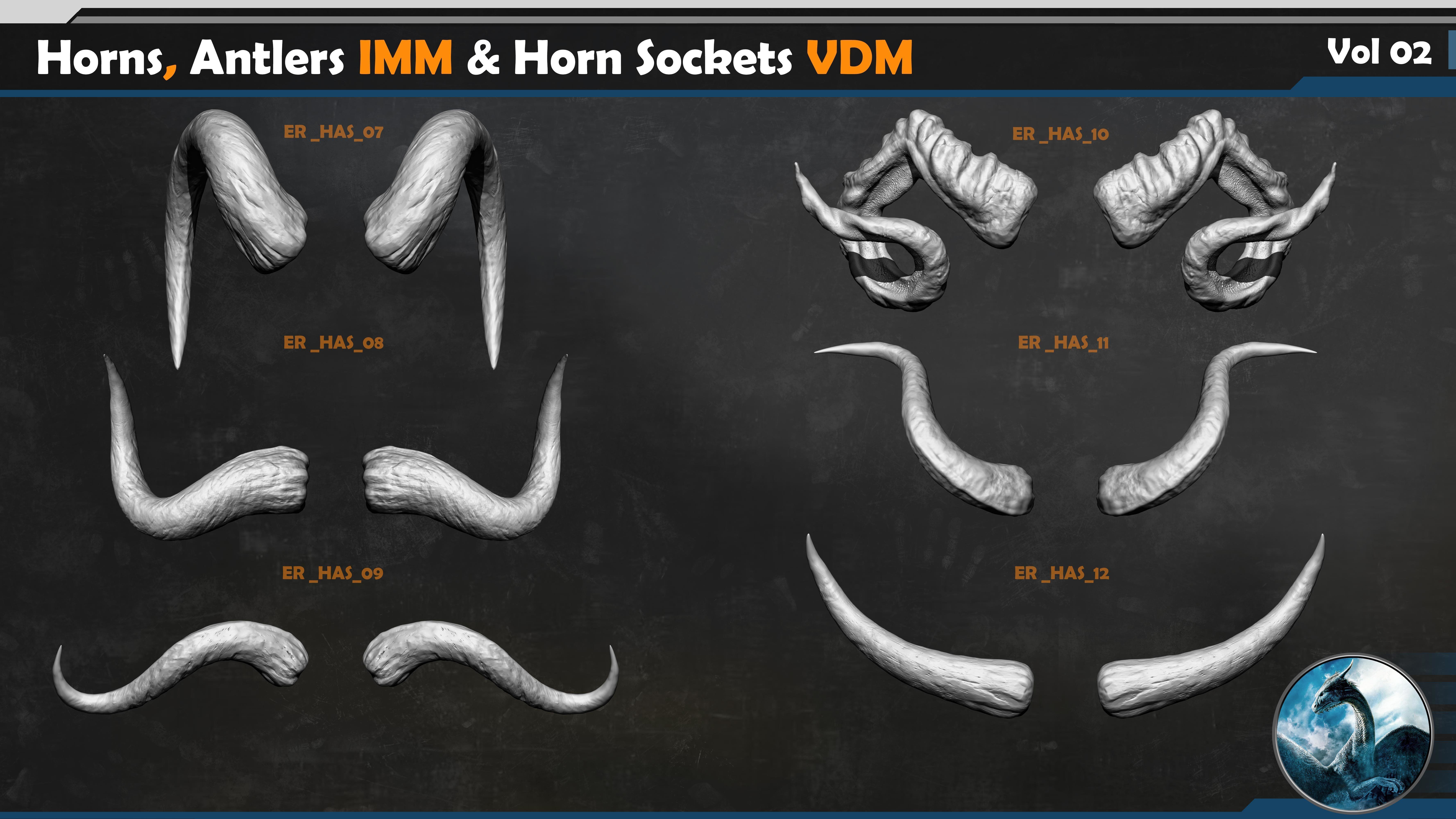 40 Horns Antlers IMM - Horn Sockets VDM Vol 02 3D model_5