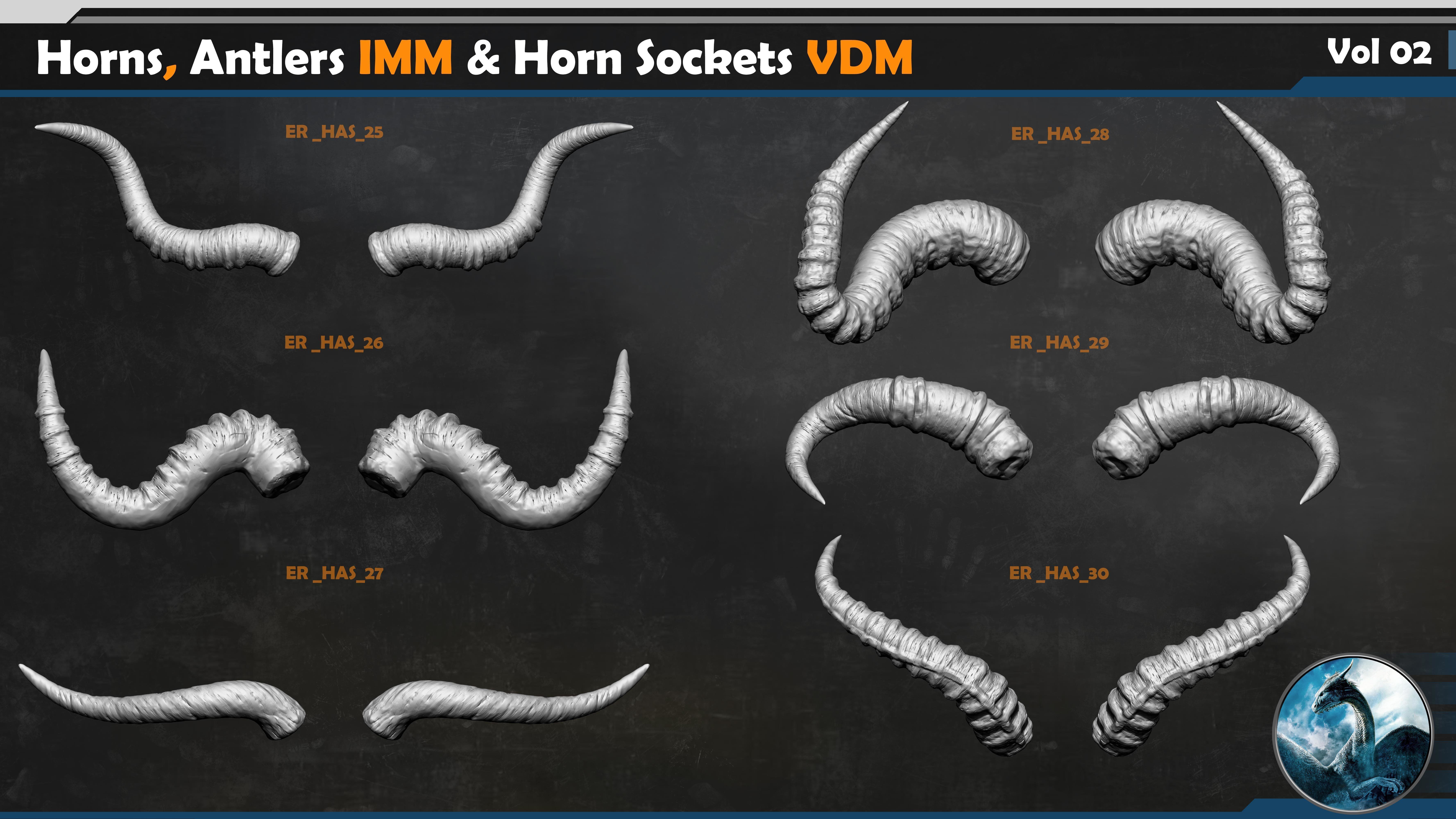 40 Horns Antlers IMM - Horn Sockets VDM Vol 02 3D model_8