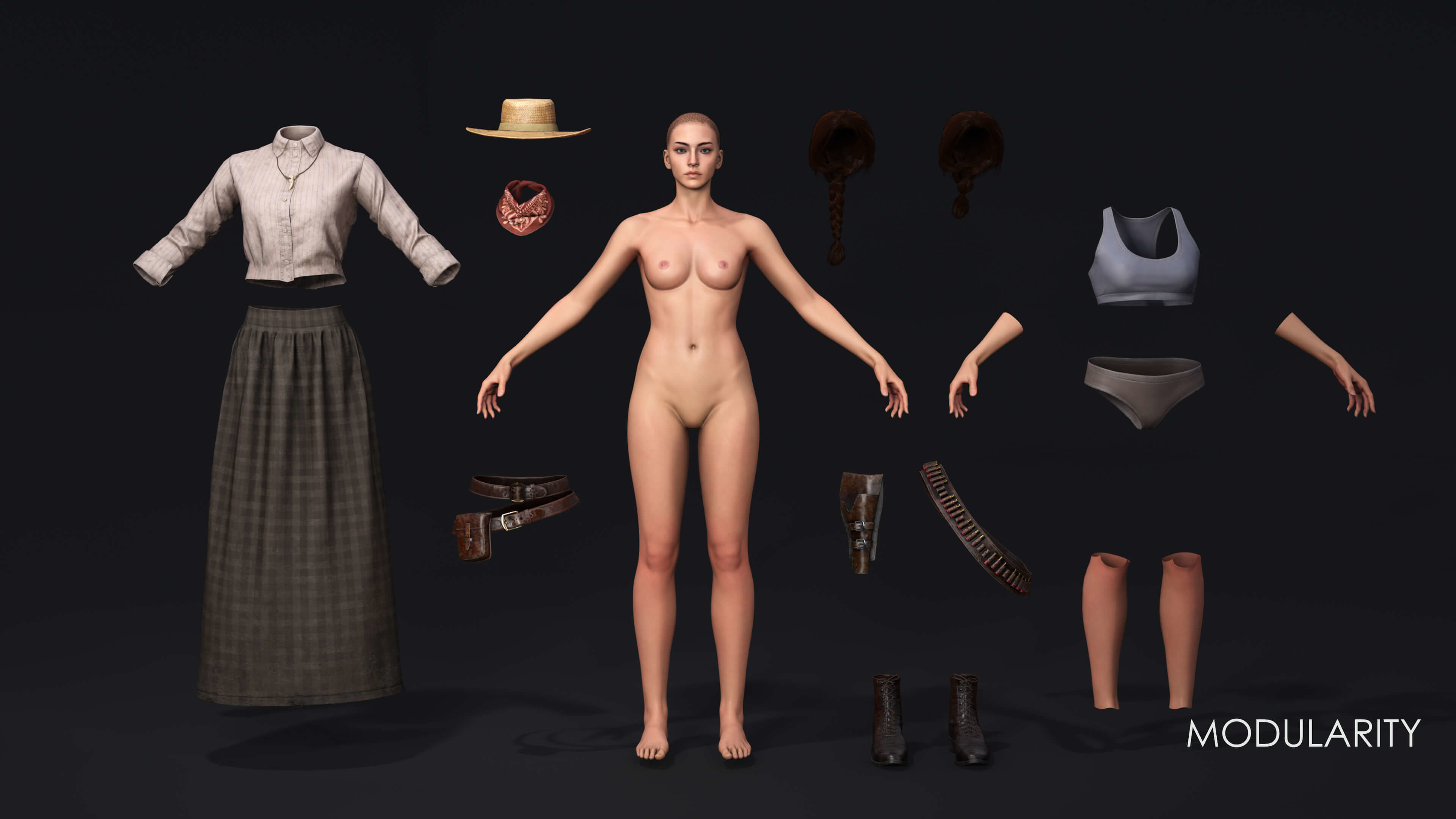 Cowboy Girl 1 Western Wild West Adventure Survival Character Low-poly 3D model_15
