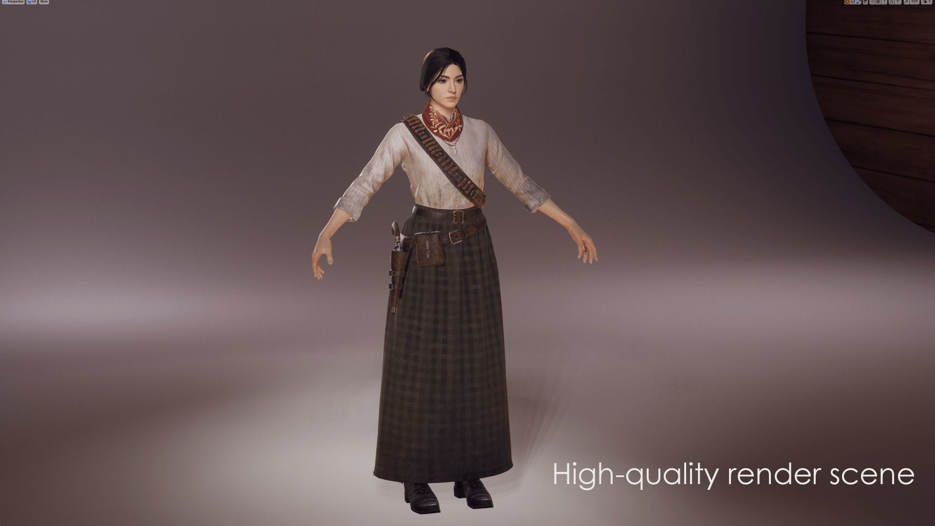 Cowboy Girl 1 Western Wild West Adventure Survival Character Low-poly 3D model_21