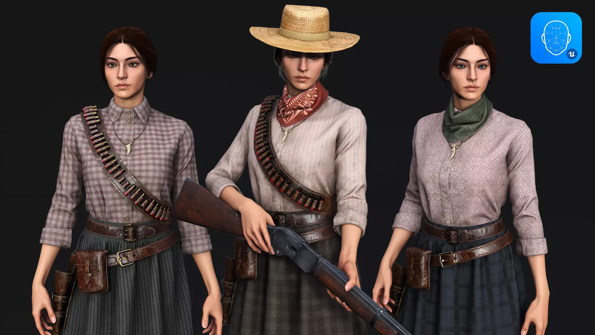 Cowboy Girl 1 Western Wild West Adventure Survival Character Low-poly 3D model_0