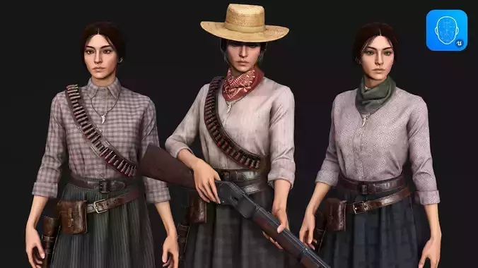 Cowboy Girl 1 Western Wild West Adventure Survival Character Low-poly 3D model