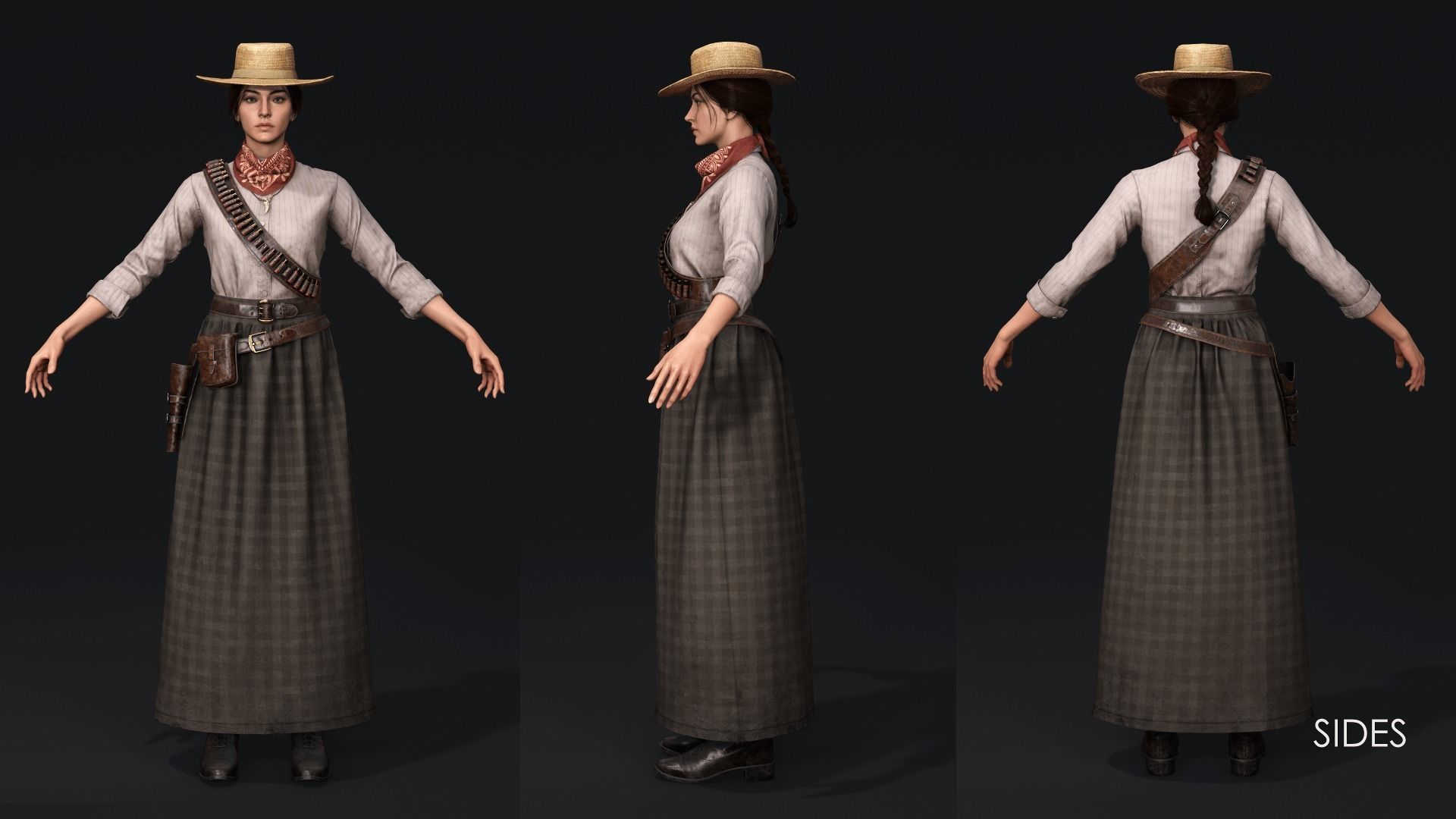 Cowboy Girl 1 Western Wild West Adventure Survival Character Low-poly 3D model_11