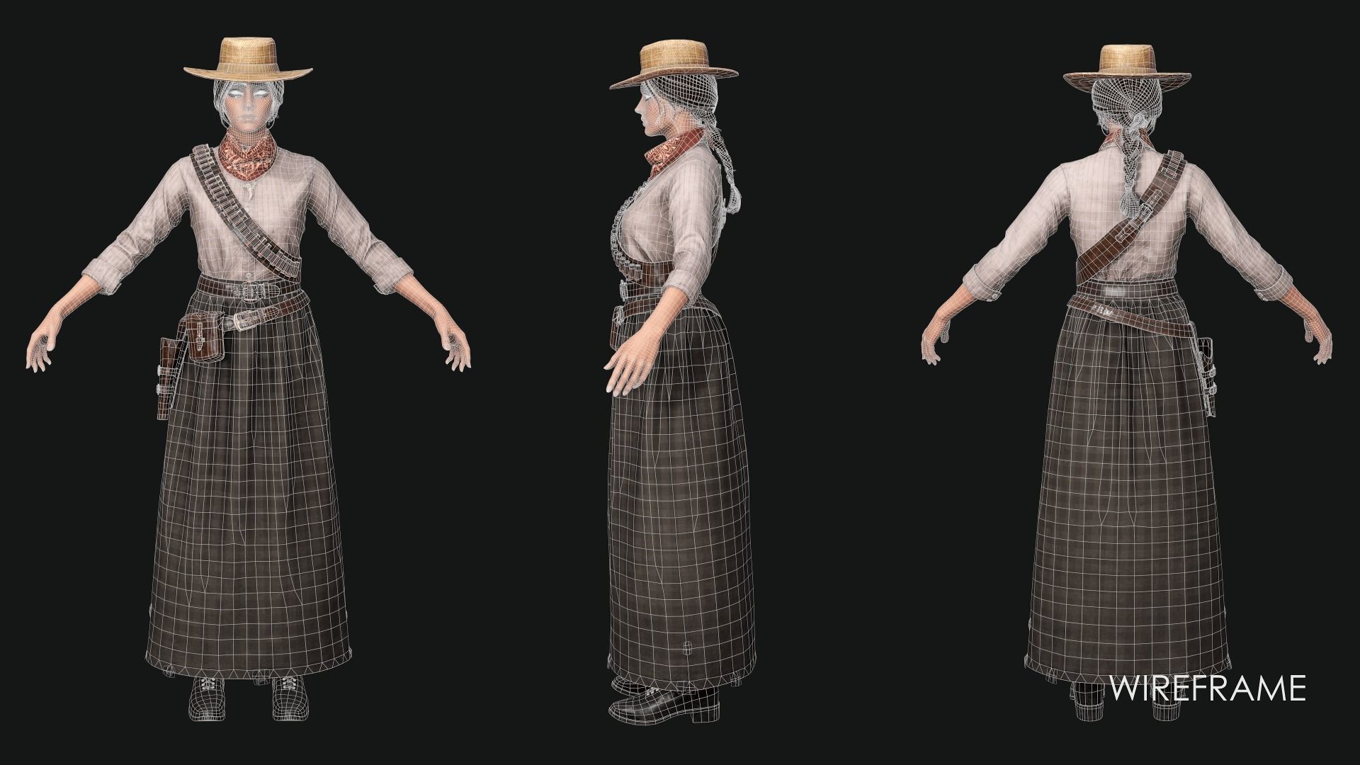 Cowboy Girl 1 Western Wild West Adventure Survival Character Low-poly 3D model_13