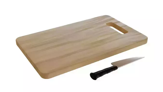 Wooden Cutting Board With Knife