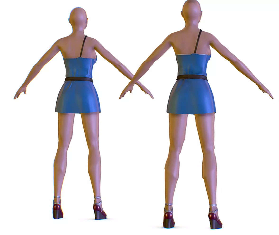Subdivision 3D The Woman Blue Short Sundress Low-poly 3D model