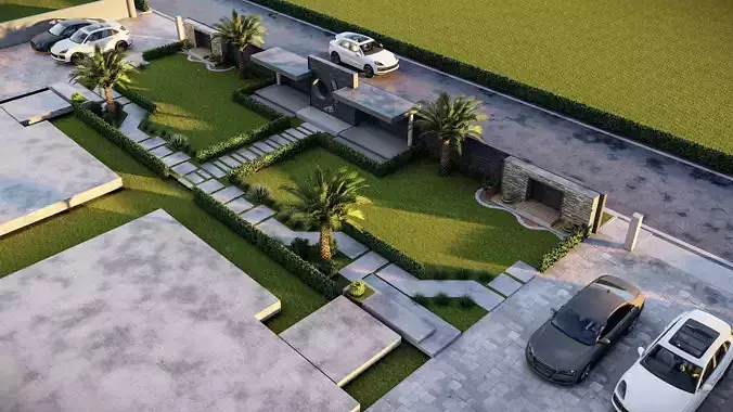 Rendered 3d model of a landscape design  residential front yard 3D model