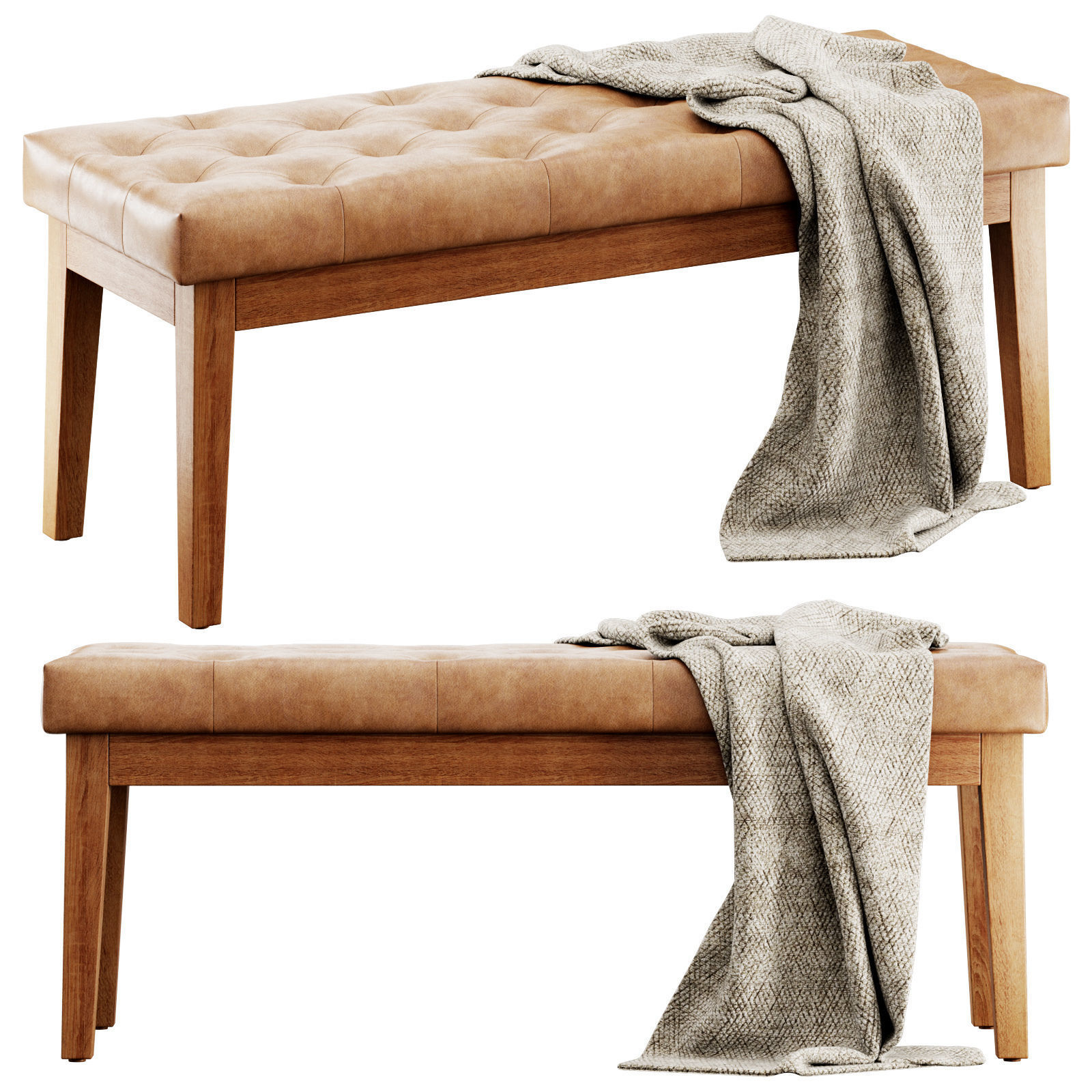 Entryway Wood Bench by HUIMO 3D model_1