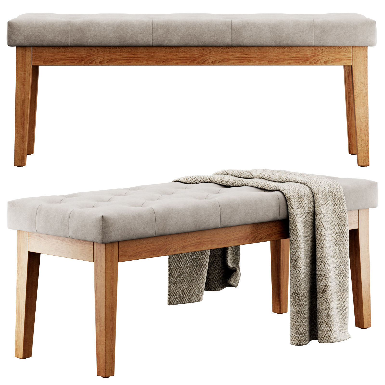 Entryway Wood Bench by HUIMO 3D model_2