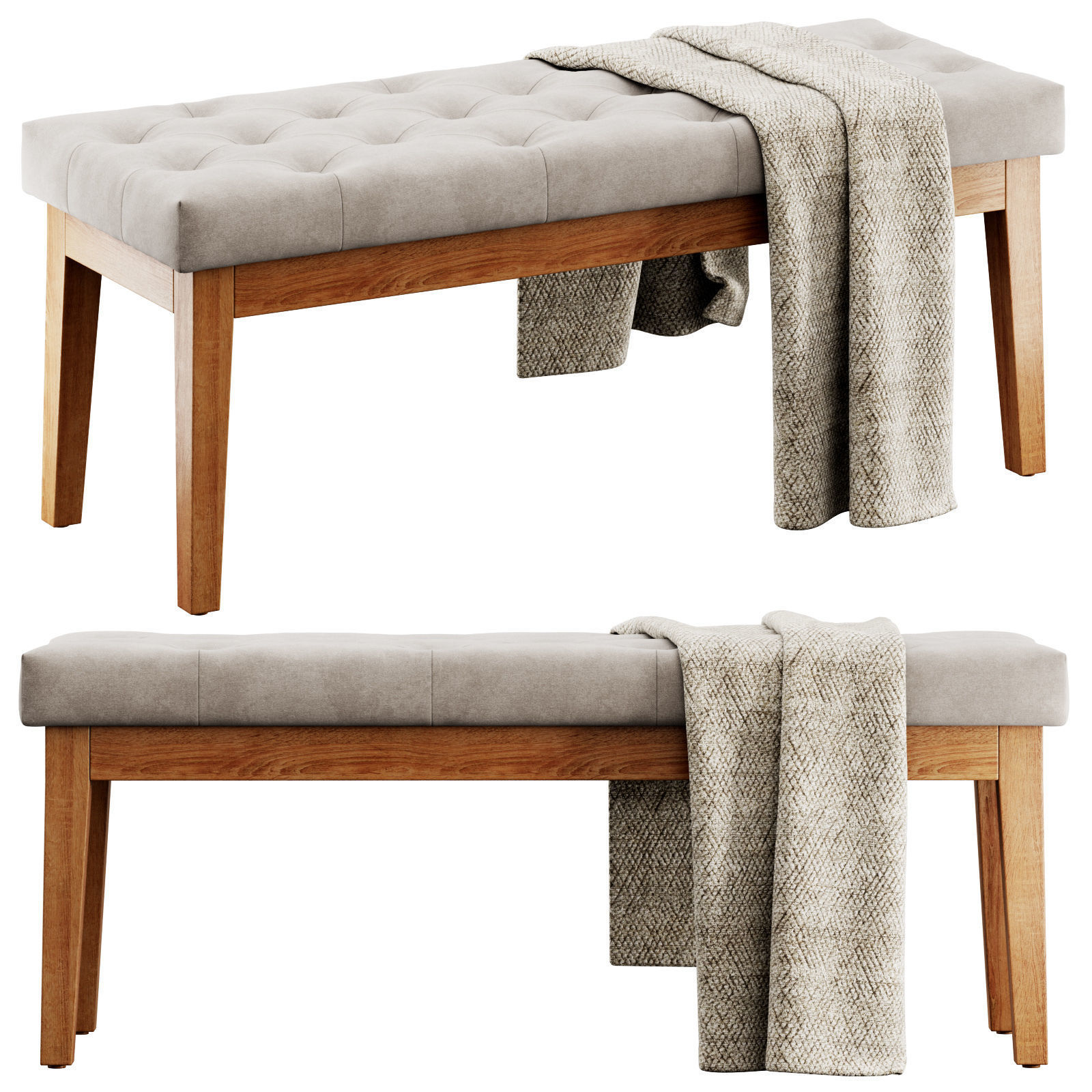 Entryway Wood Bench by HUIMO 3D model_6