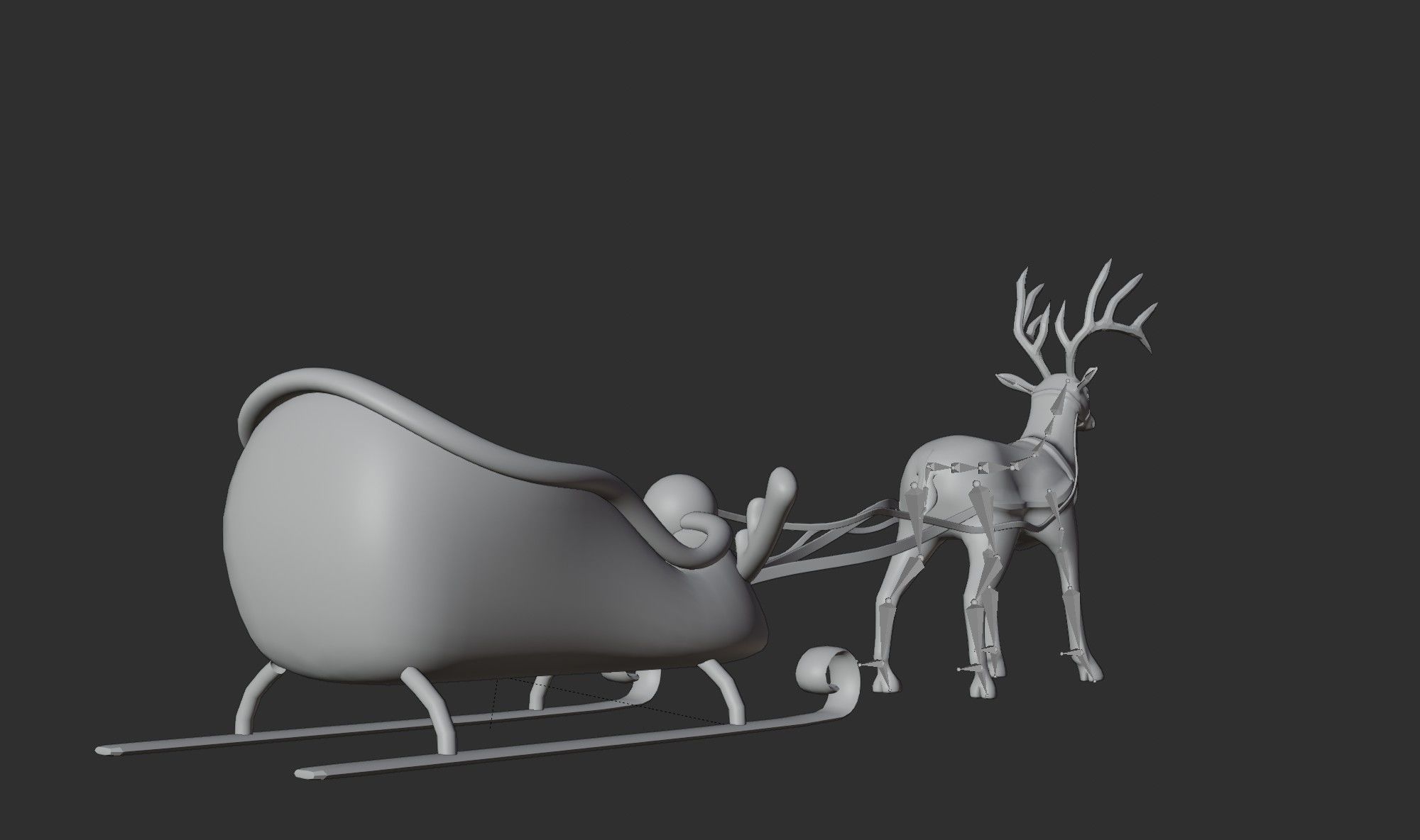 Merry christmas and happ new year reindeer with sleigh 3D model_16