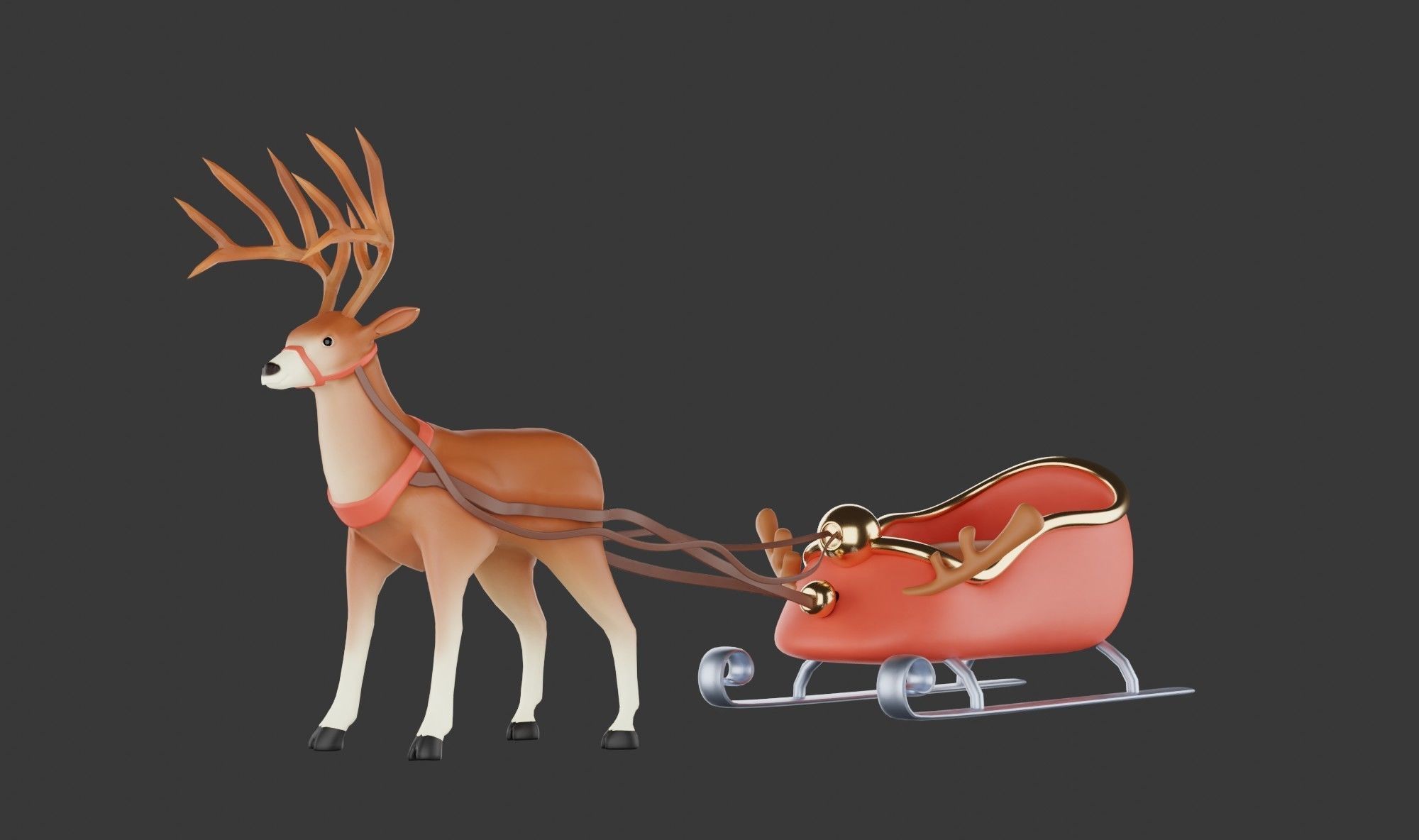 Merry christmas and happ new year reindeer with sleigh 3D model_2