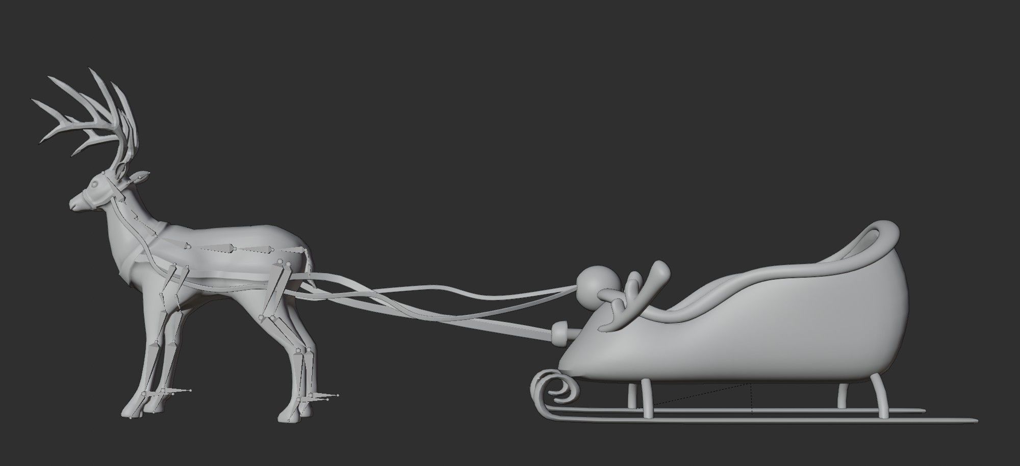 Merry christmas and happ new year reindeer with sleigh 3D model_1