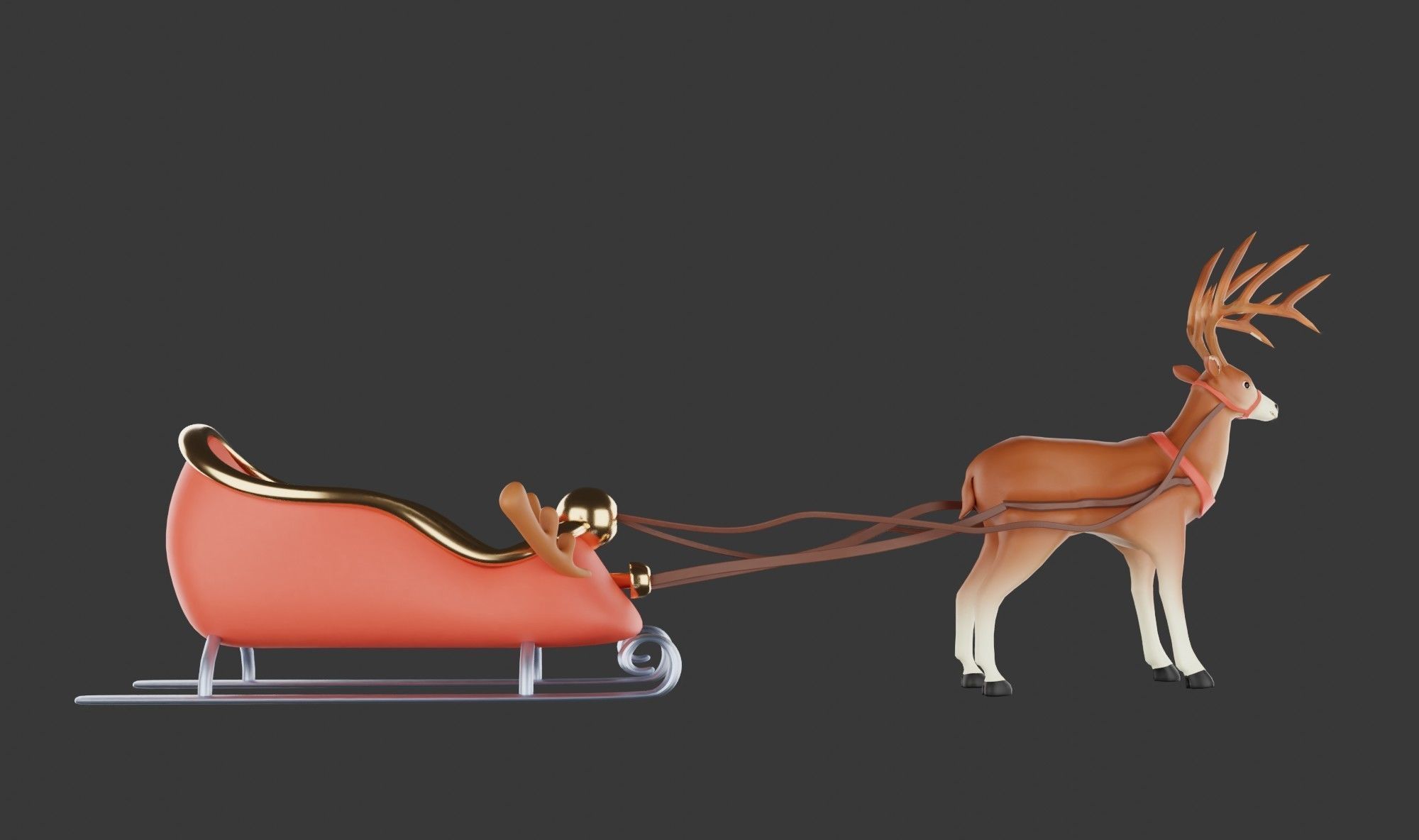 Merry christmas and happ new year reindeer with sleigh 3D model_11