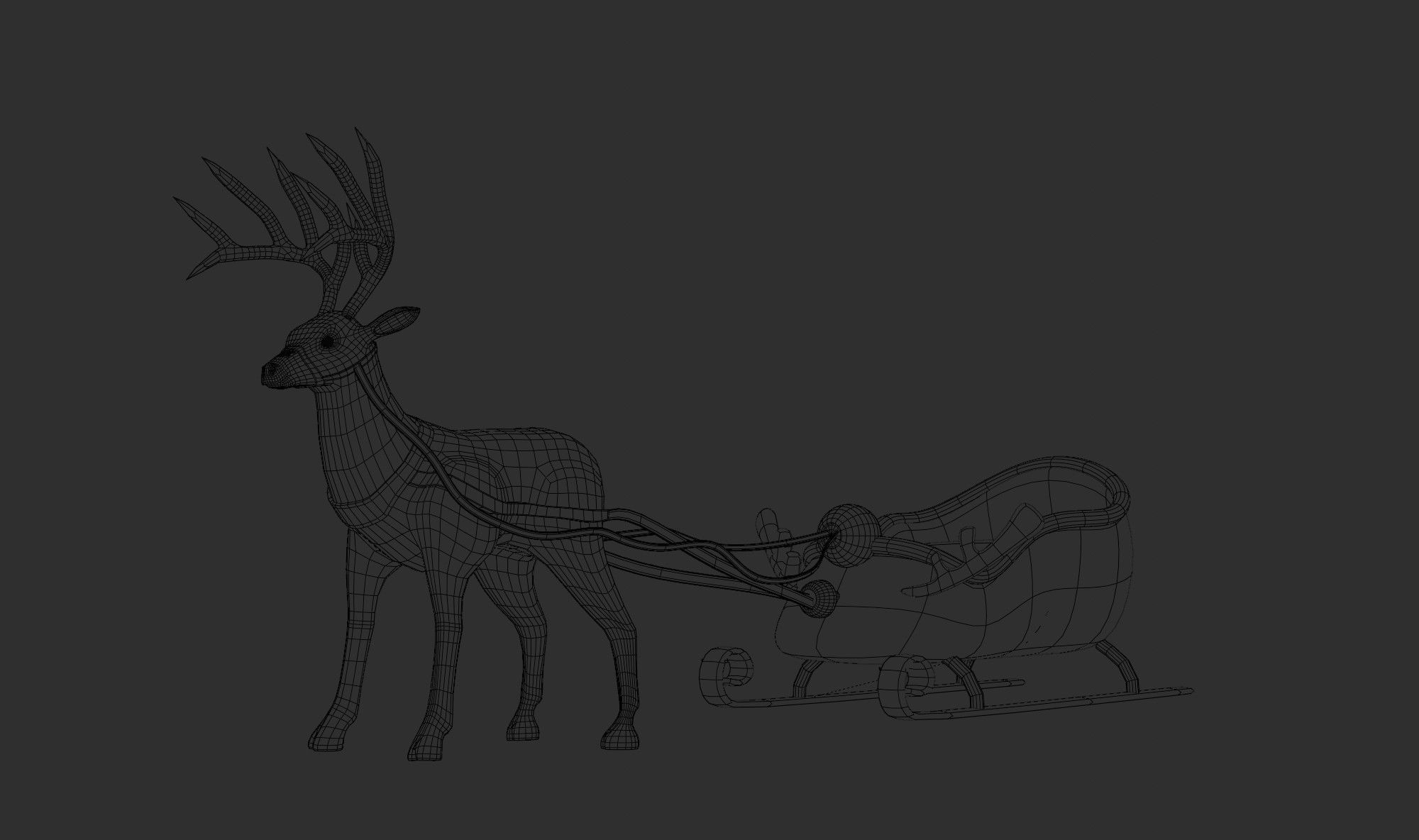 Merry christmas and happ new year reindeer with sleigh 3D model_3