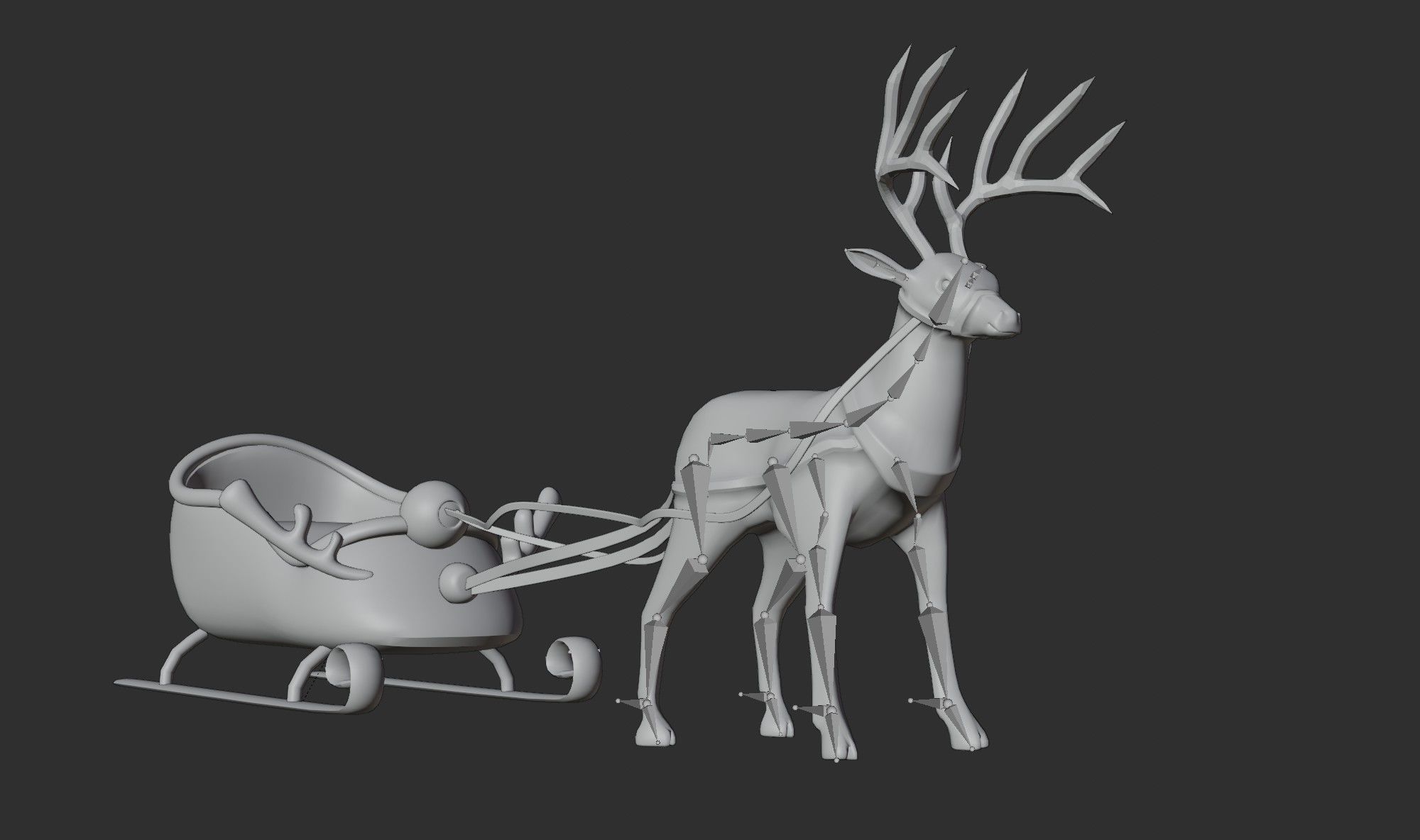 Merry christmas and happ new year reindeer with sleigh 3D model_10