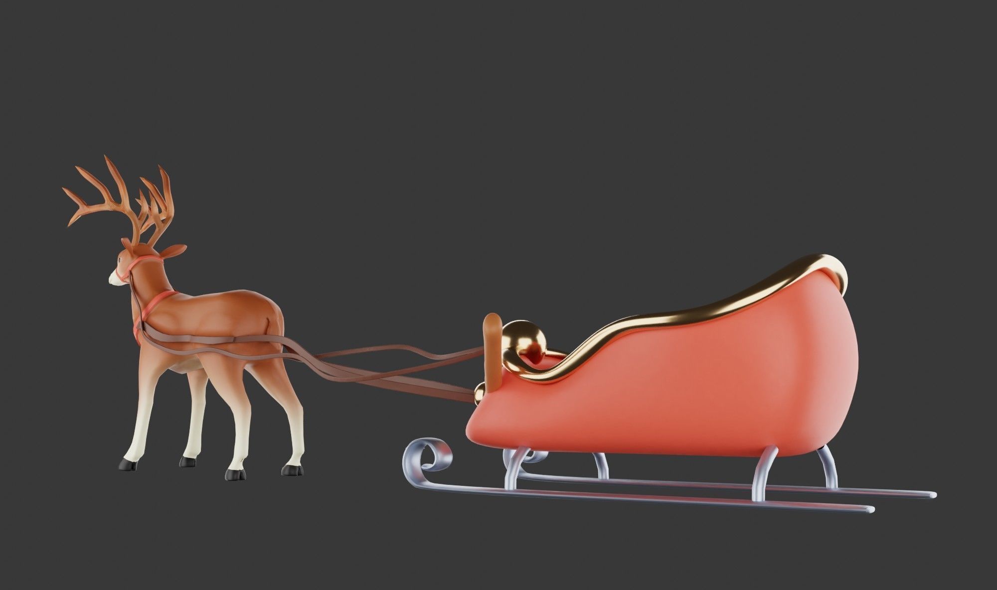 Merry christmas and happ new year reindeer with sleigh 3D model_18
