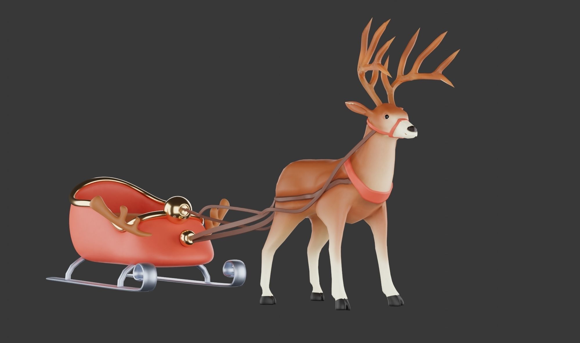 Merry christmas and happ new year reindeer with sleigh 3D model_8