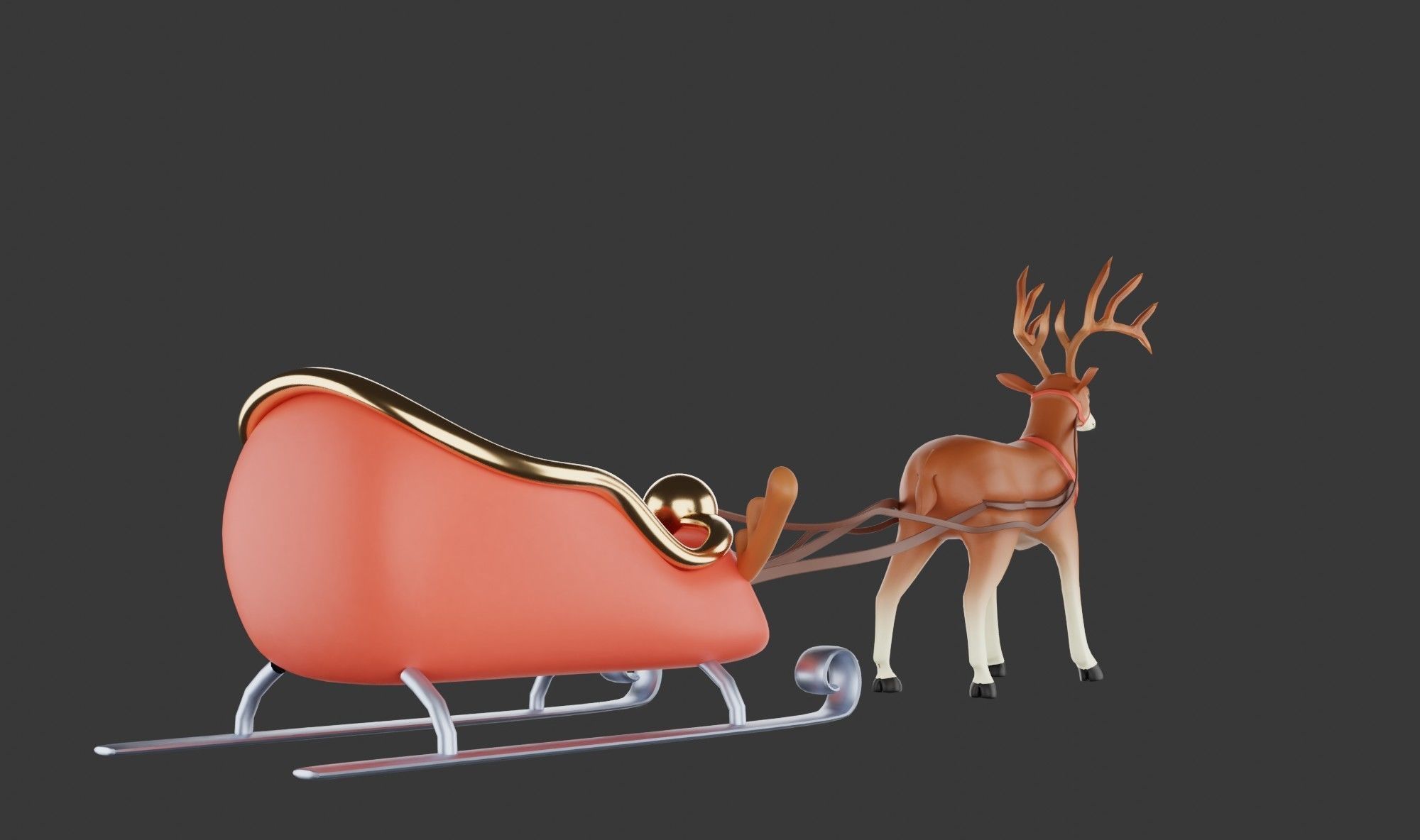 Merry christmas and happ new year reindeer with sleigh 3D model_14