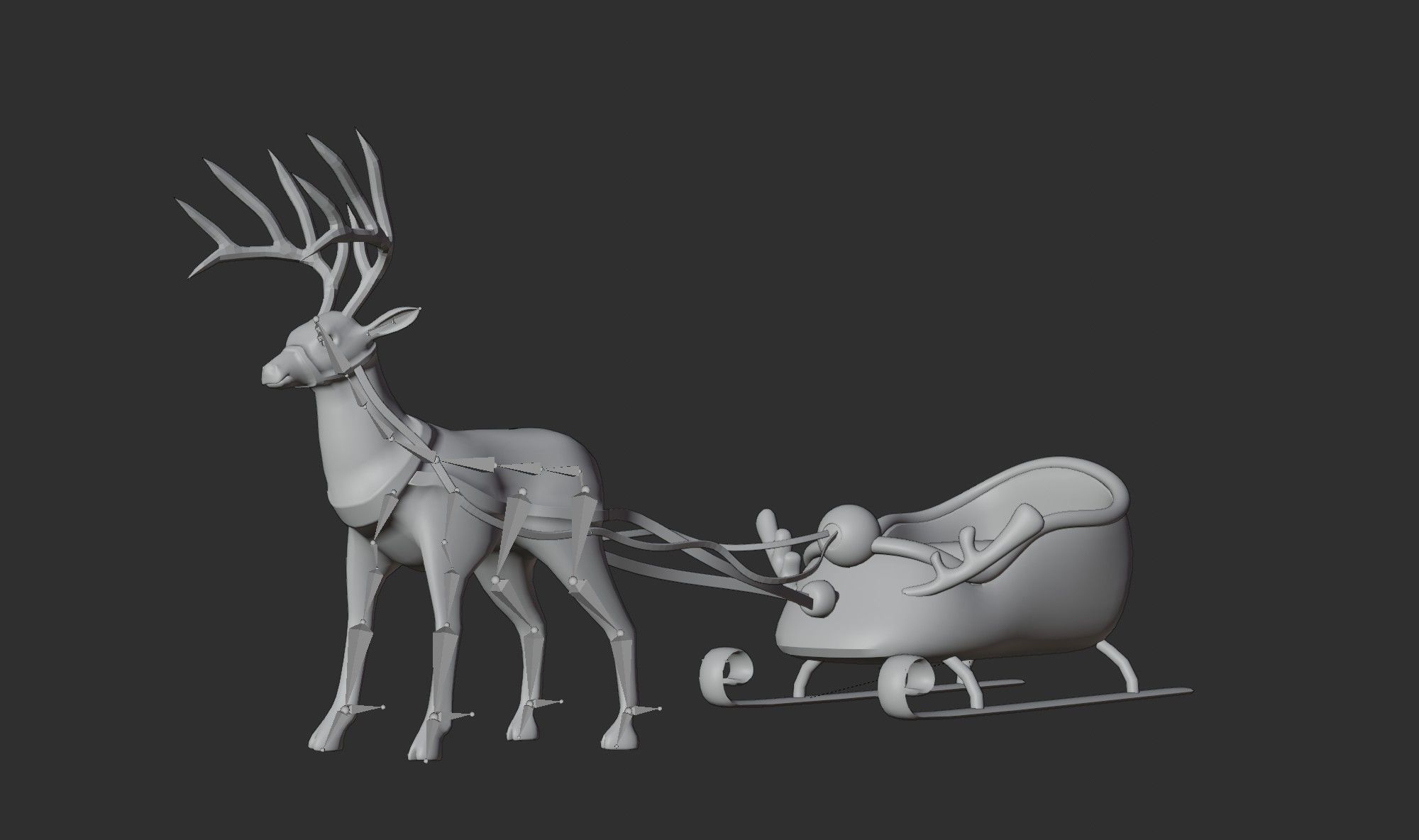 Merry christmas and happ new year reindeer with sleigh 3D model_4