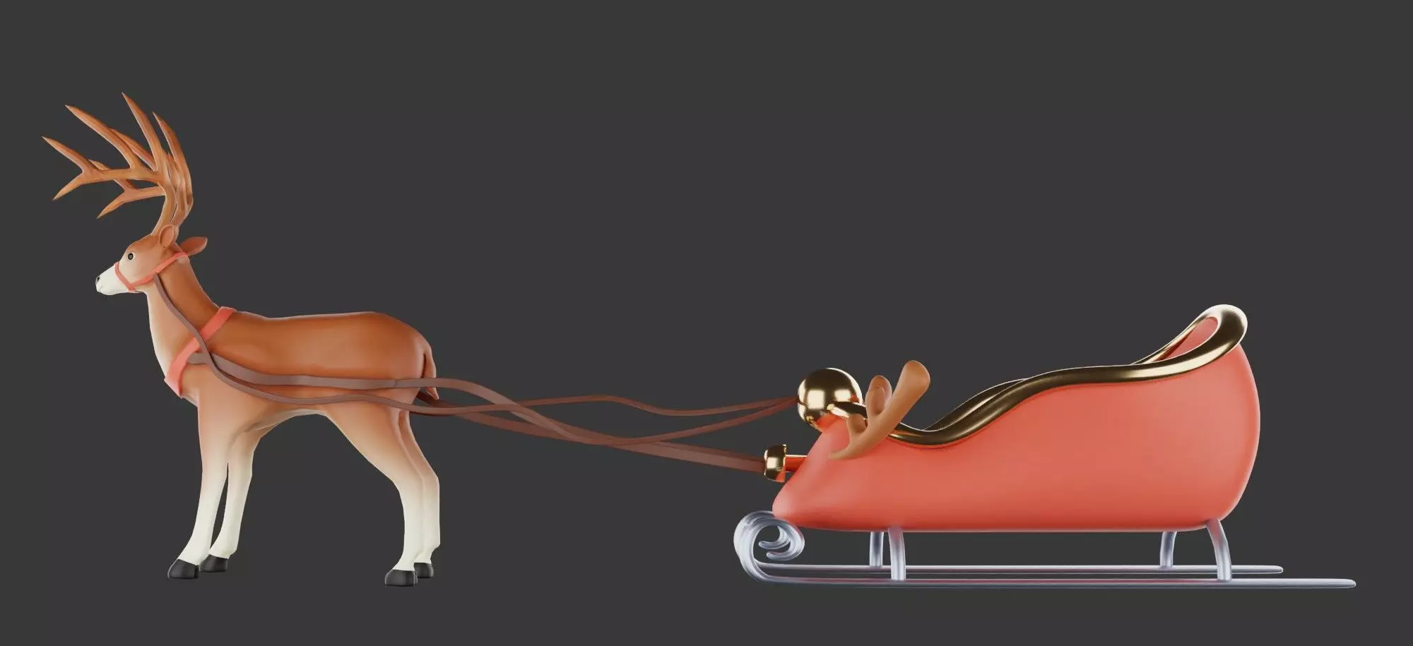 Merry christmas and happ new year reindeer with sleigh 3D model_0