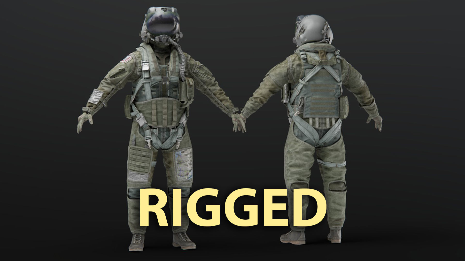 FLIGHT SUIT Fighter Pilot Rigged Low-poly 3D model_8