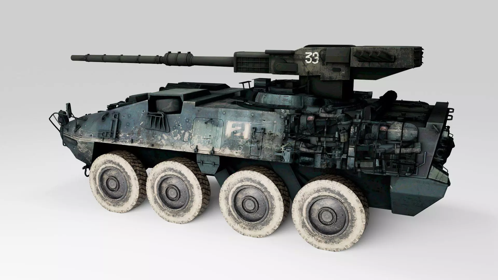 Stryker armored vehicle with gun Low-poly 3D model