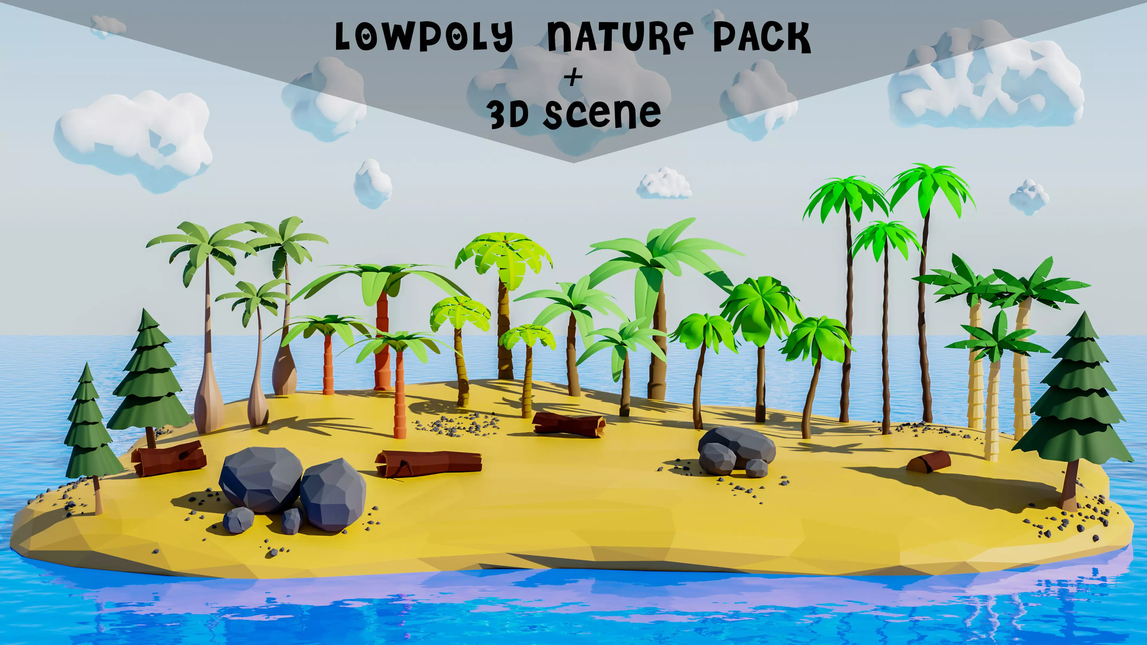 Lowpoly nature pack with 3d scene Free low-poly 3D model