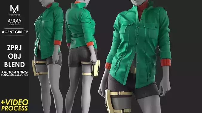 Agent Girl 12 - Marvelous - CLO Project file - Video Process 3D model
