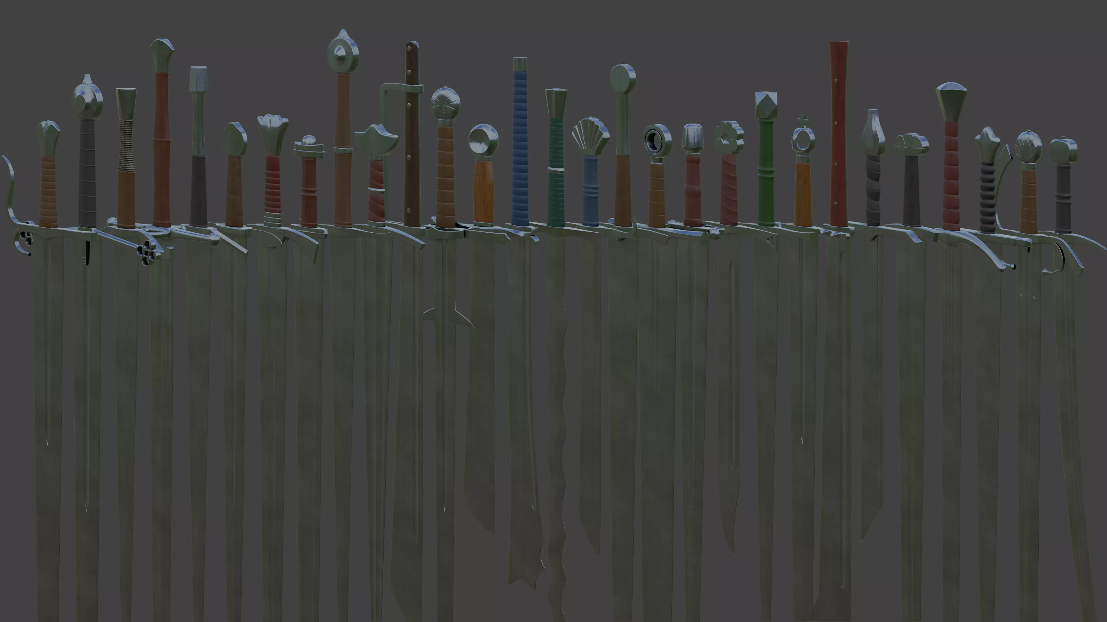 Modular Medieval European Sword-Falchion pack Low-poly 3D model_0