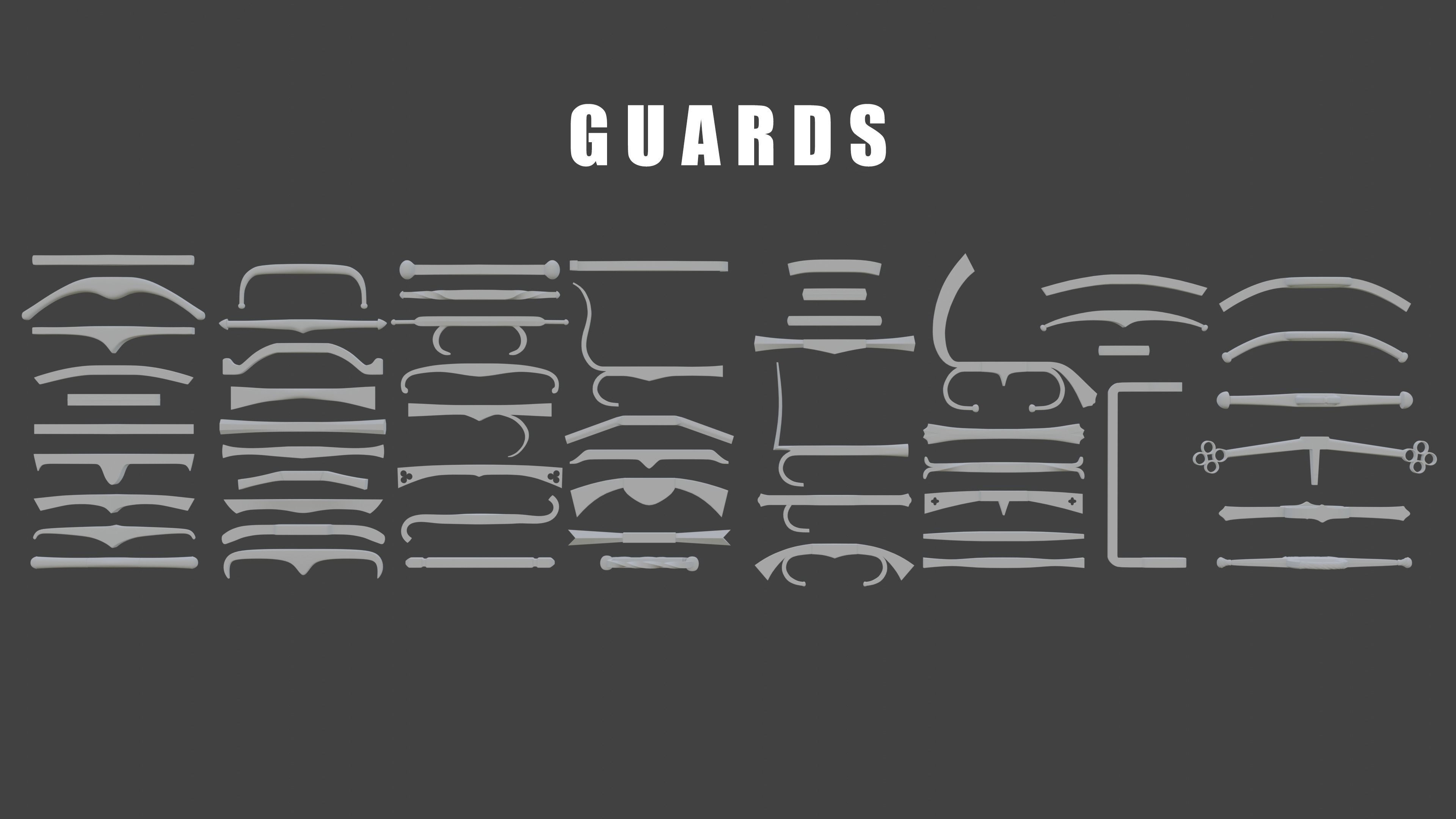 Modular Medieval European Sword-Falchion pack Low-poly 3D model_5