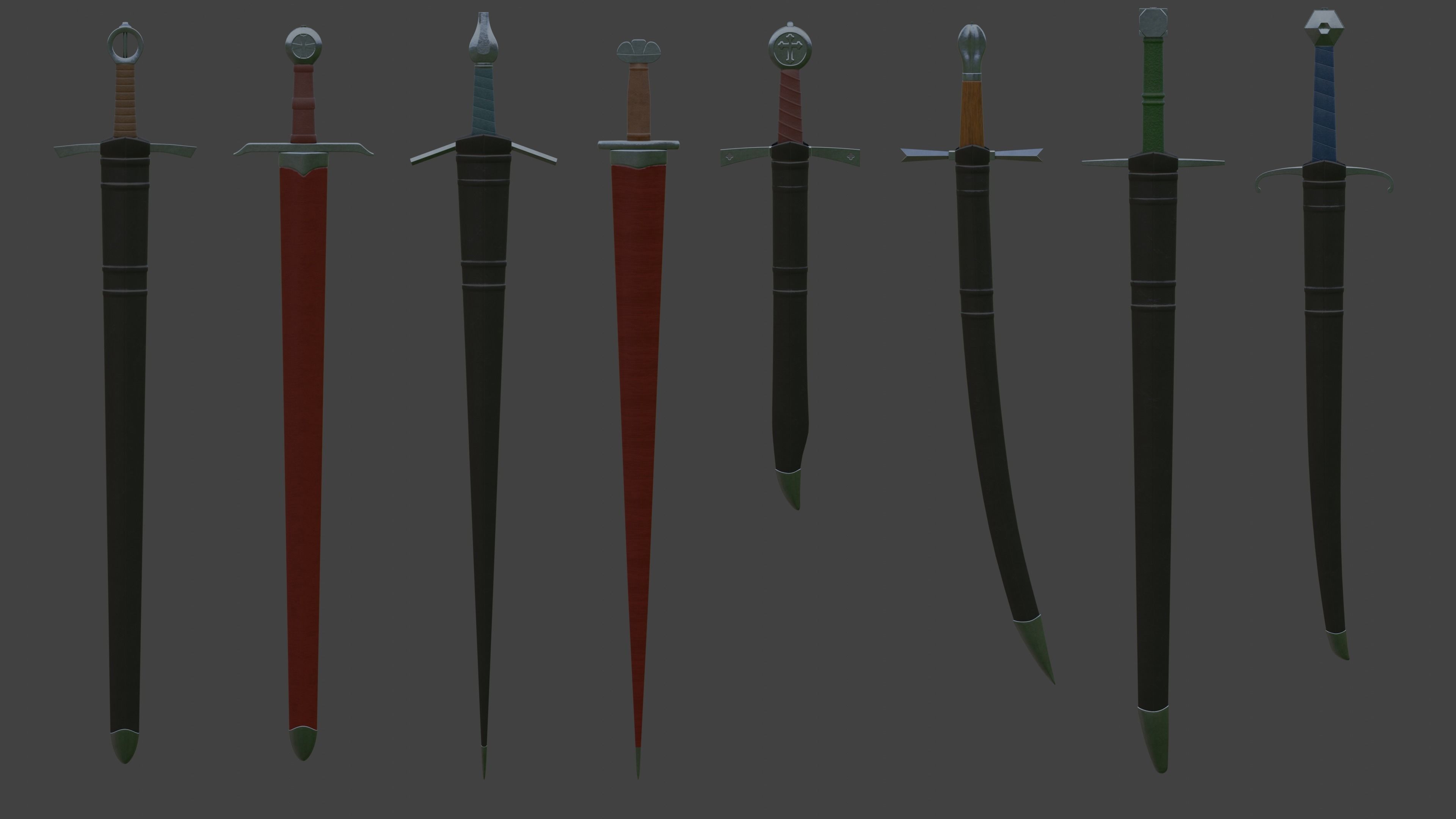 Modular Medieval European Sword-Falchion pack Low-poly 3D model_2