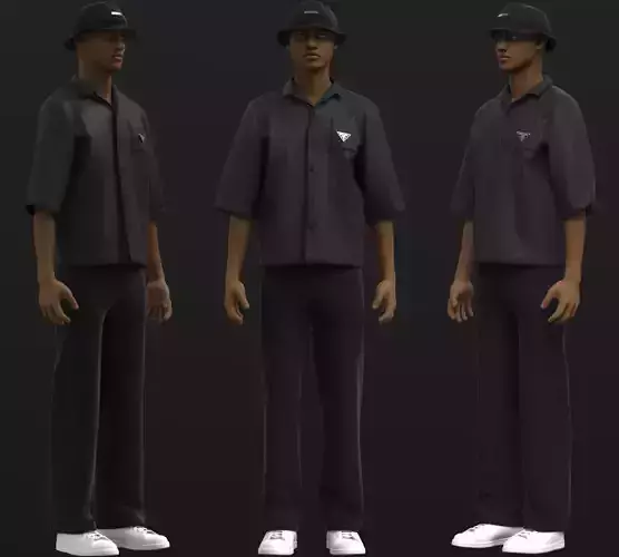 3D Model Box Fit Shirt by Prada and Bucket hat by Jacquemus