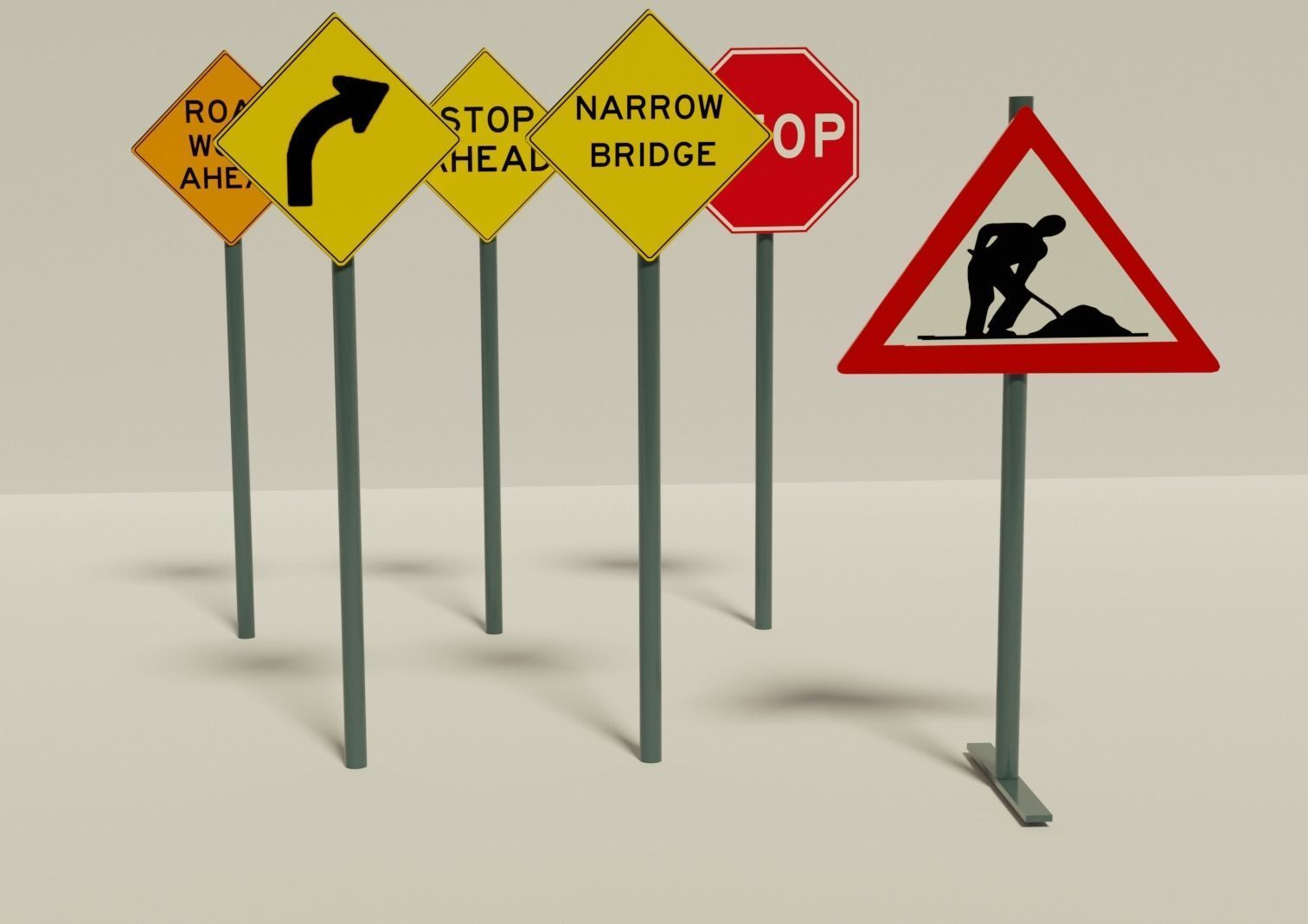 Road Signs Pack Low-poly 3D model_1