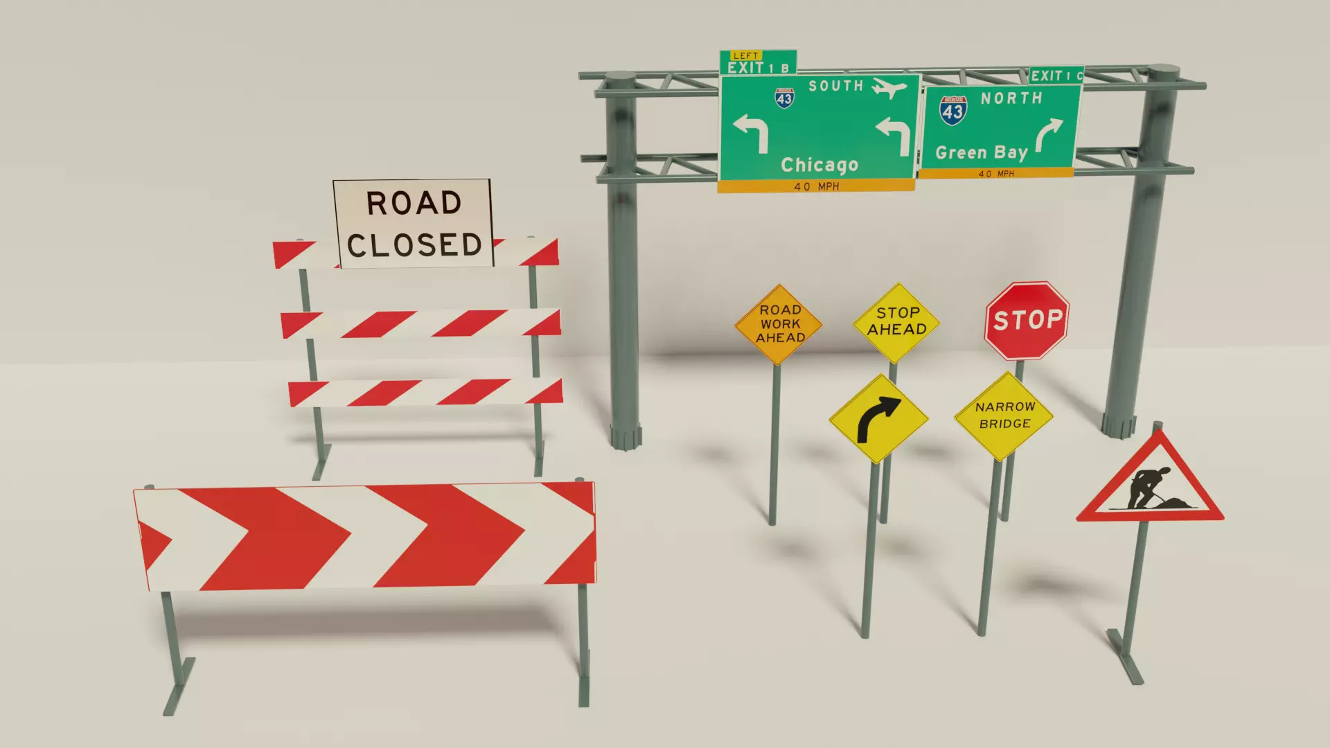 Road Signs Pack Low-poly 3D model_0