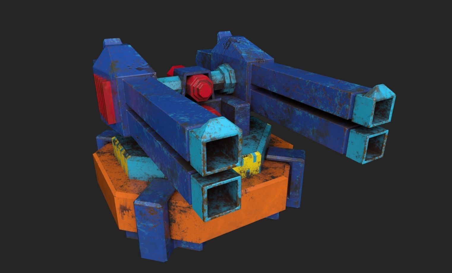 Stylized turret and jet Low-poly 3D model_32