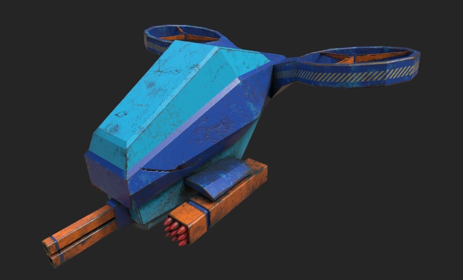 Stylized turret and jet Low-poly 3D model_17