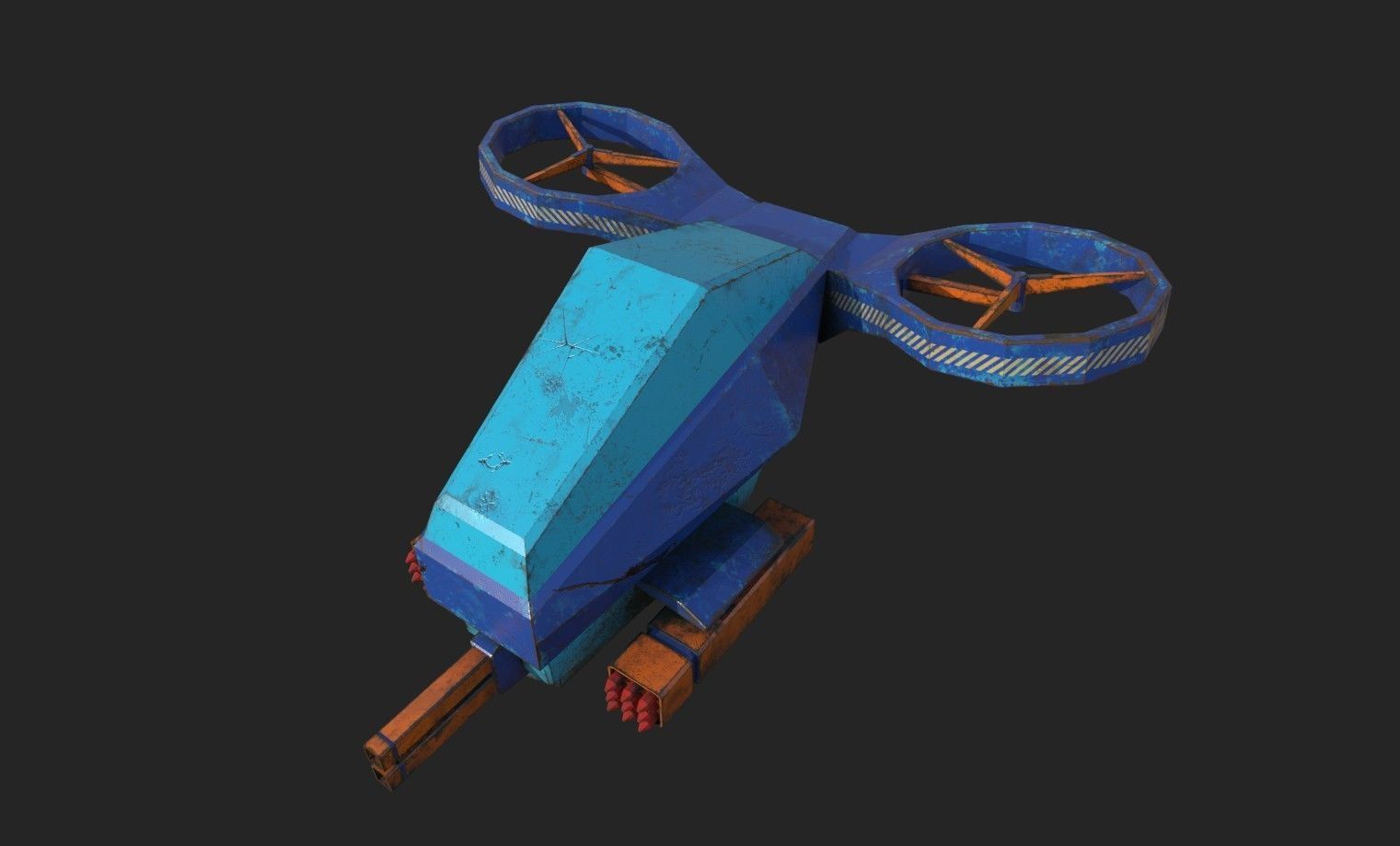 Stylized turret and jet Low-poly 3D model_14