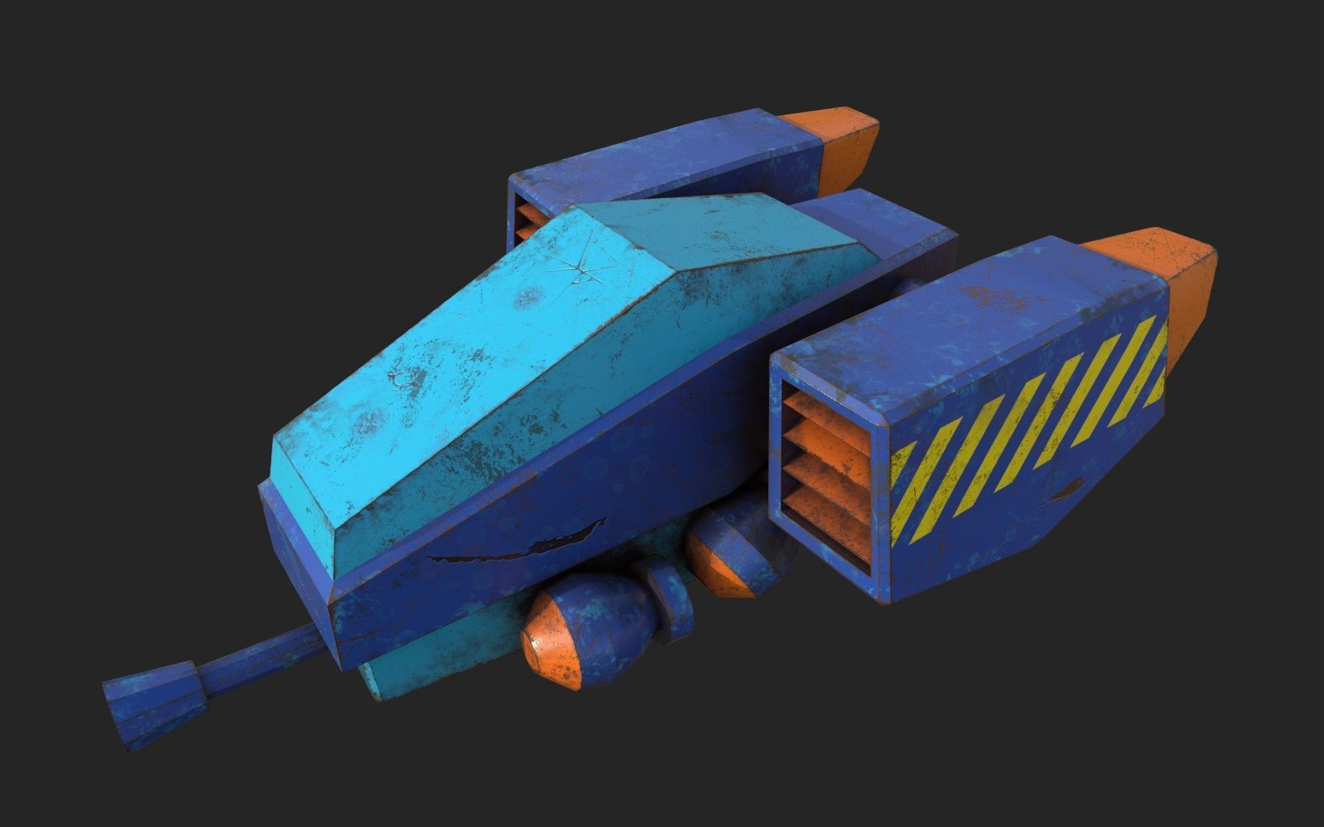 Stylized turret and jet Low-poly 3D model_9