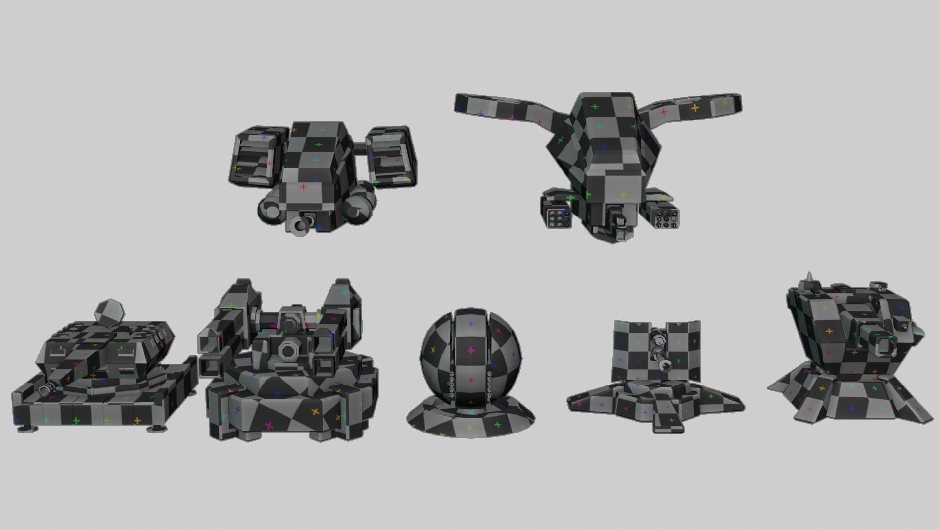 Stylized turret and jet Low-poly 3D model_4