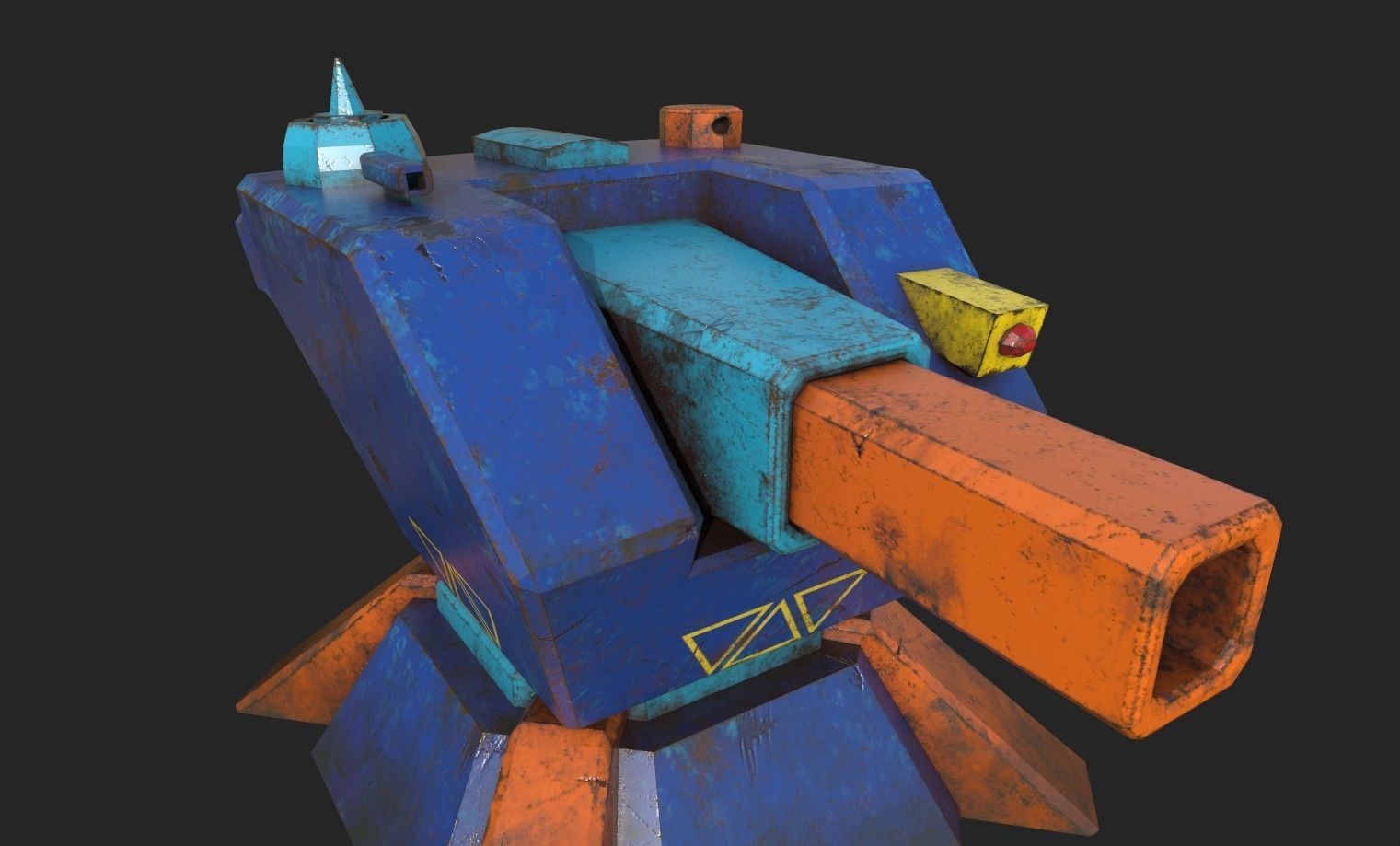 Stylized turret and jet Low-poly 3D model_22